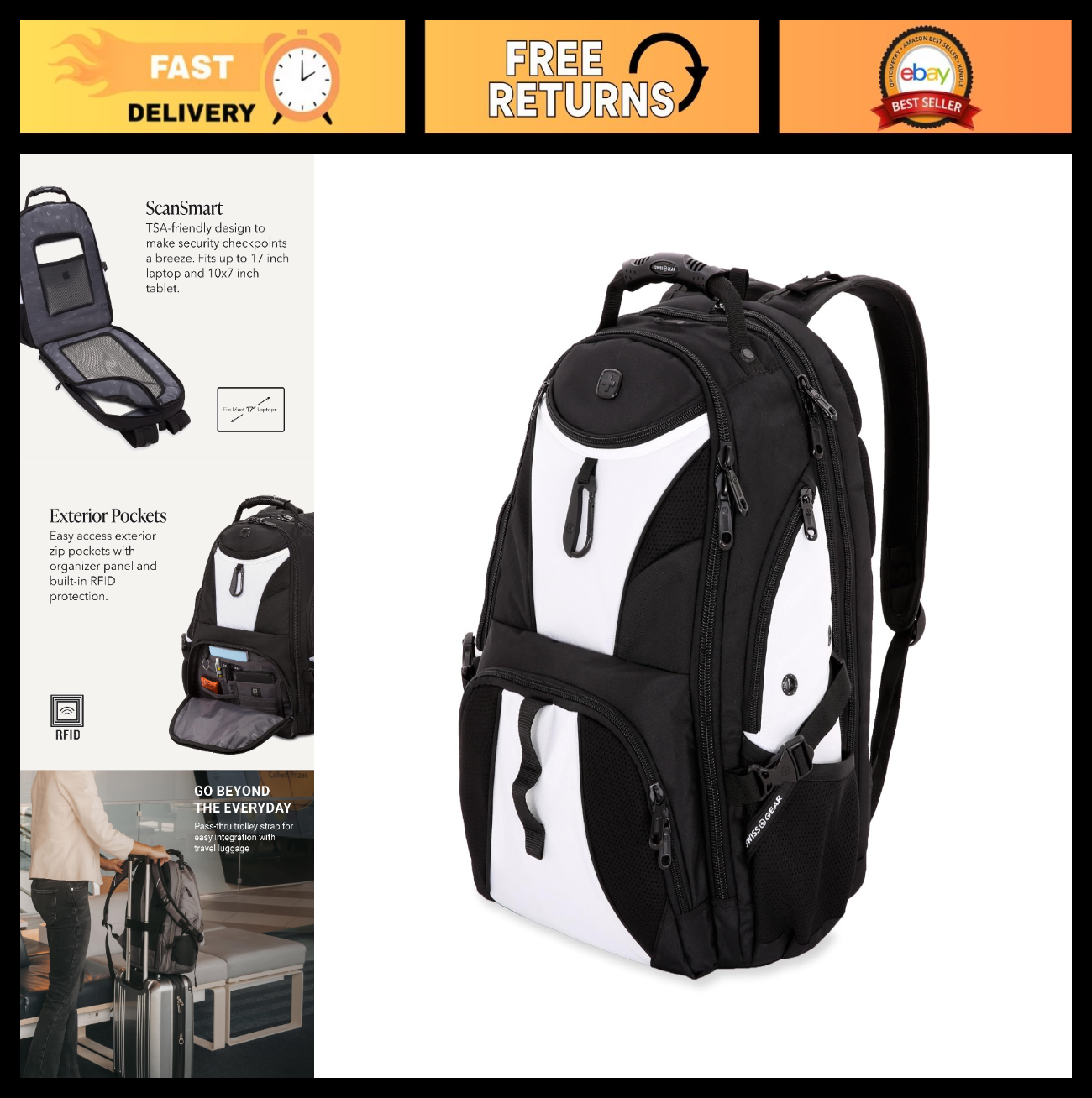 17 Inch Laptop Backpack, TSA Friendly Lay Flat Design, RFID Protection, Tablet P0