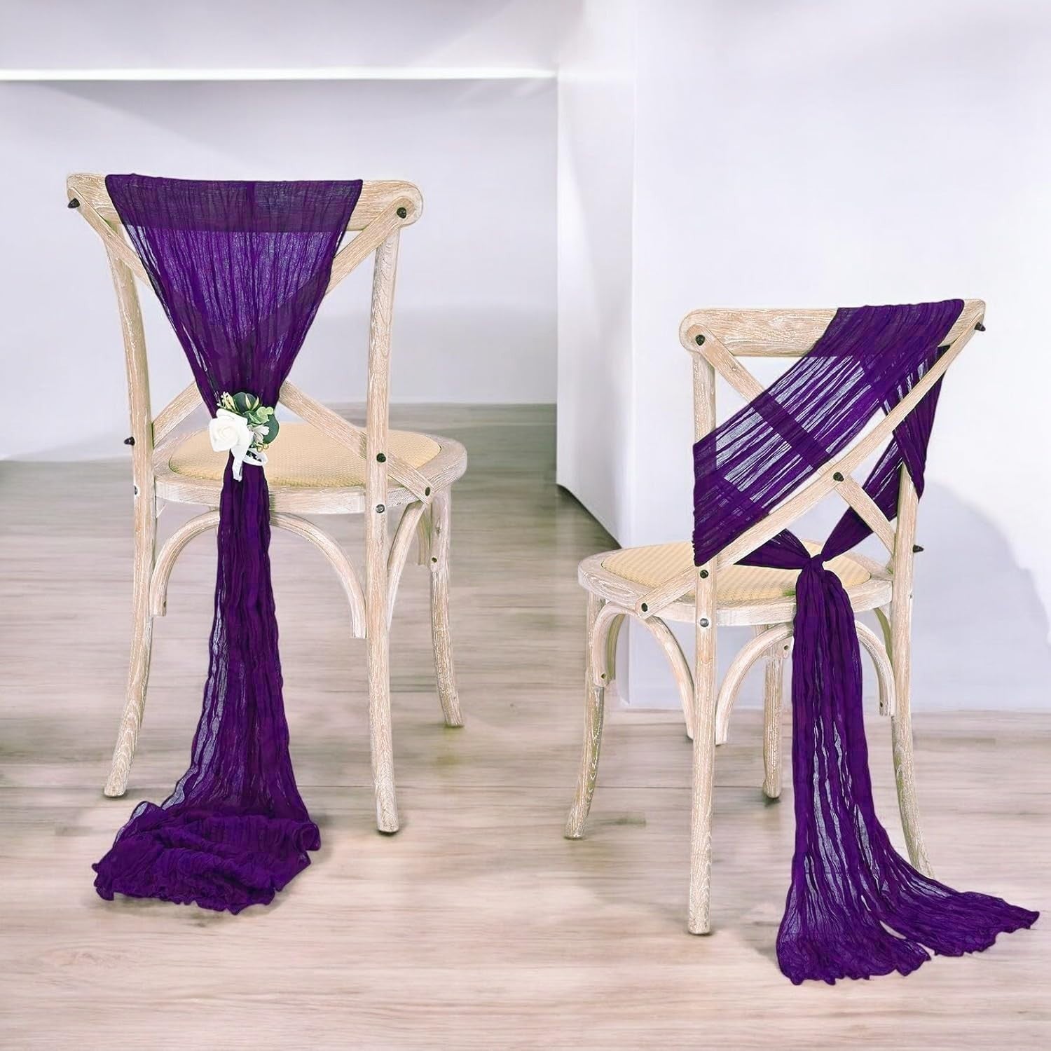 25 PCS Cheesecloth Chair Sashes 17"x70" Rustic Gauze Bows for Wedding Party Deco3