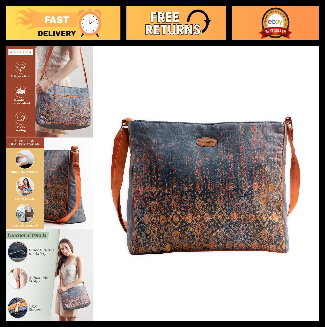 Stylish Cotton Shoulder Bag for Women   Versatile Handbag, Perfect for Everyday0