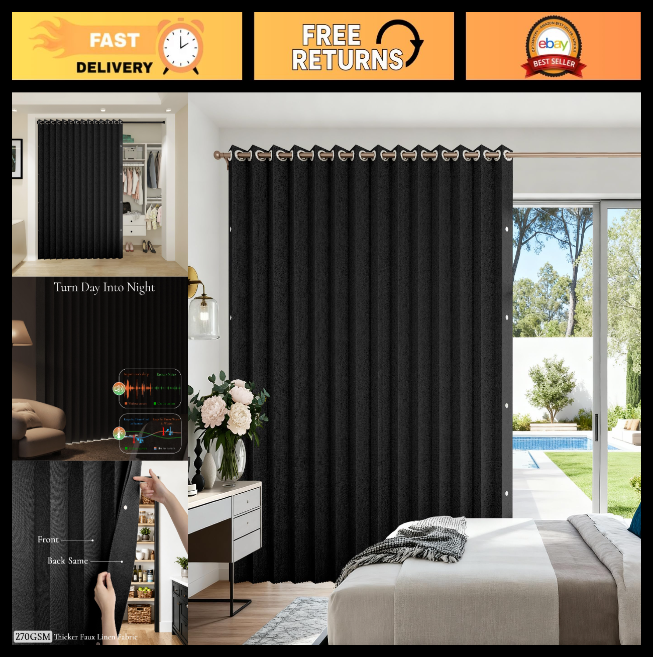 Vertical Privacy Shades   Memory Foam Pinch Pleated Drape, 78" Wide, 1 Panel, Bl0