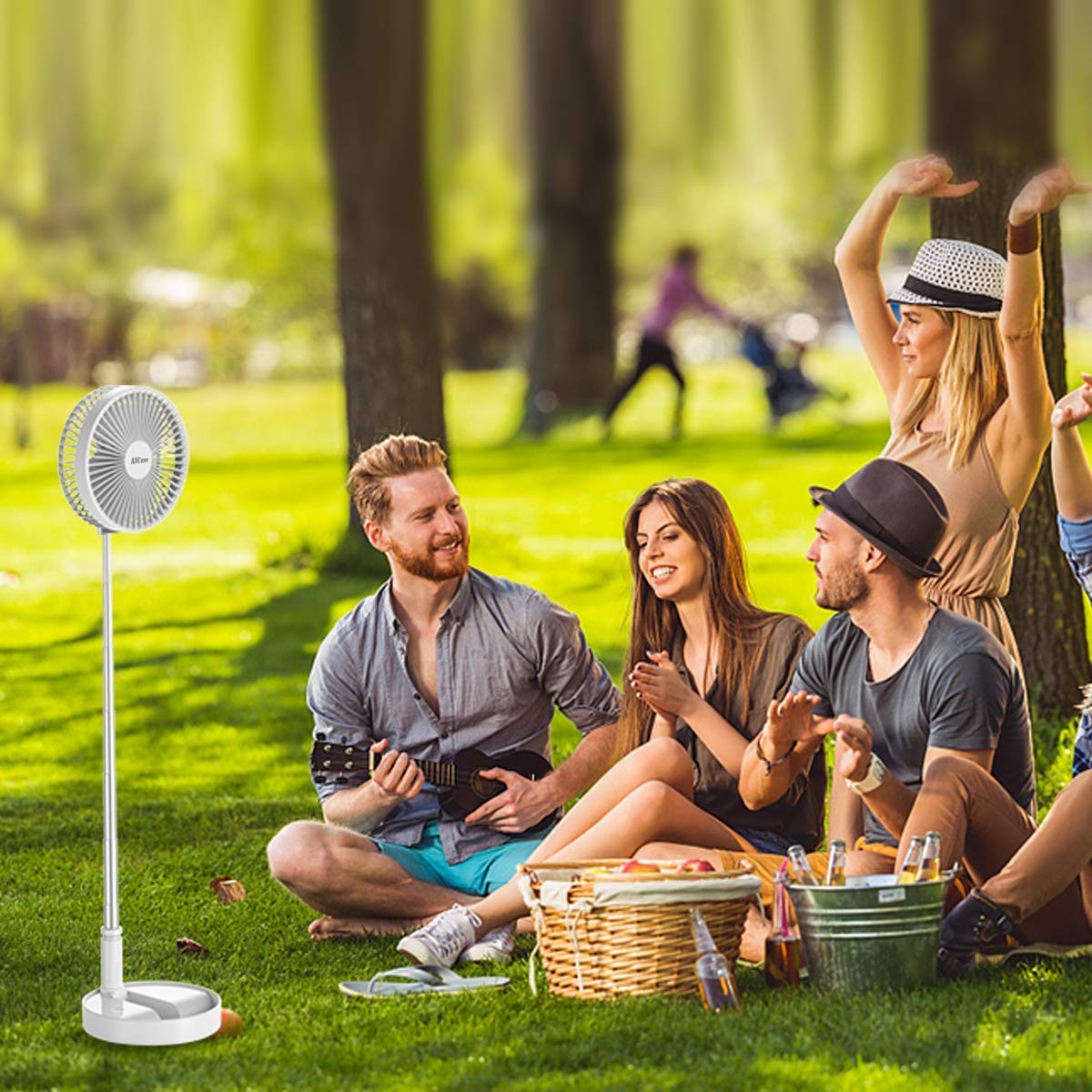 Portable Folding Stand Fan, USB Rechargeable 7200mAh, 4 Speed Adjustable Height,2