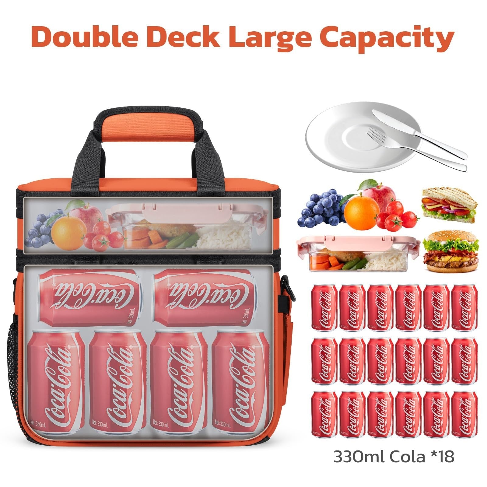 Insulated Cooler Bag 20L - Expandable Double Deck Lunch Box, Leakproof, Lightwei5