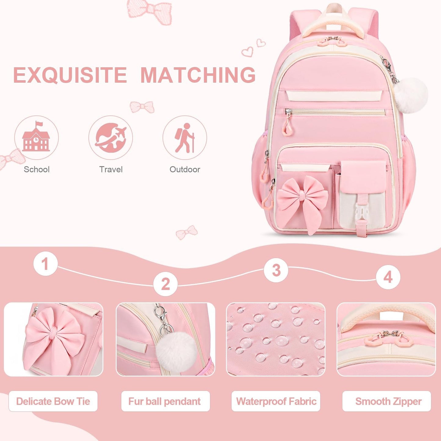 Cute Girls Backpack Set with Lunch Bag & Pencil Case   Stylish School Bag for Ki5