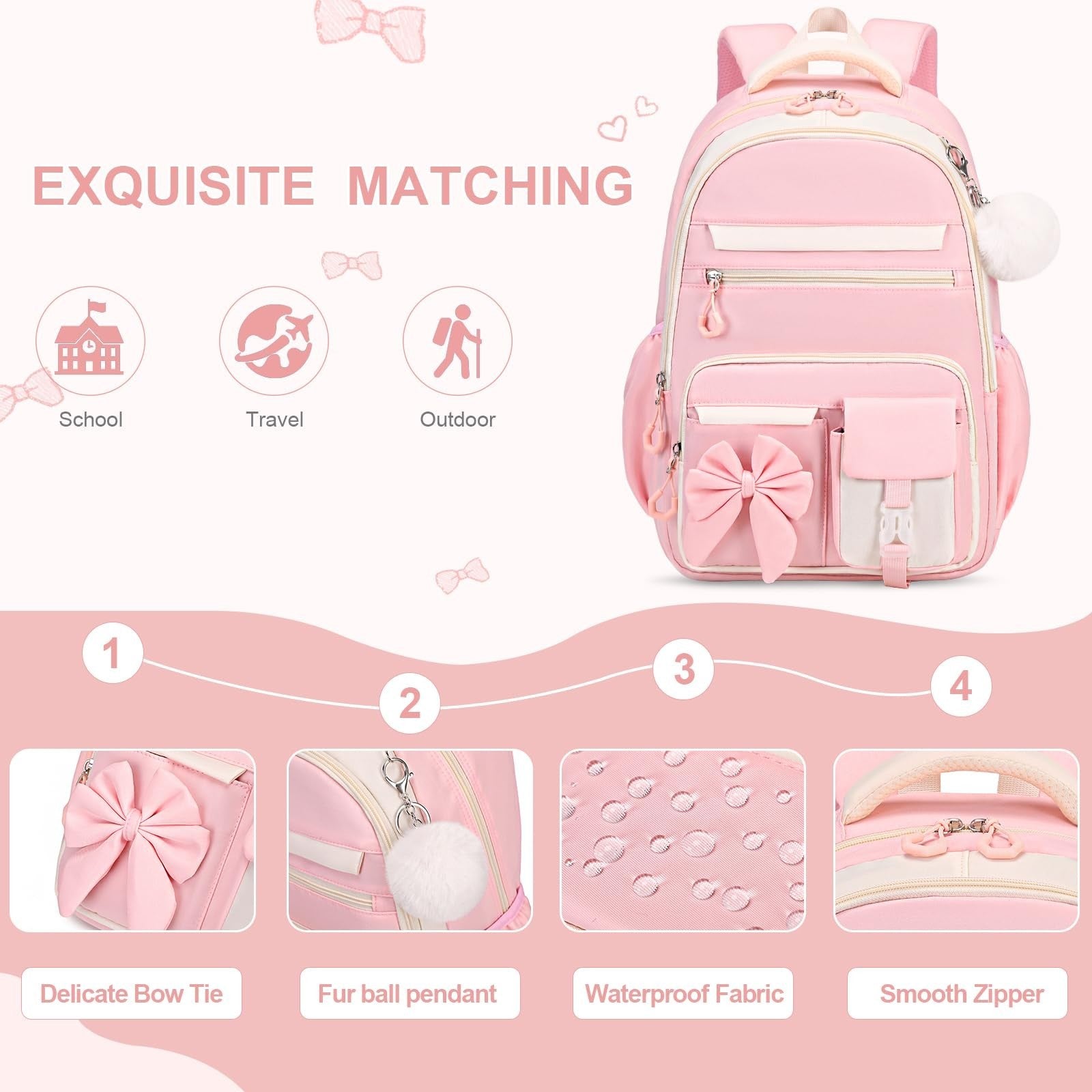 Cute Girls Backpack Set with Lunch Bag & Pencil Case   Stylish School Bag for Ki5
