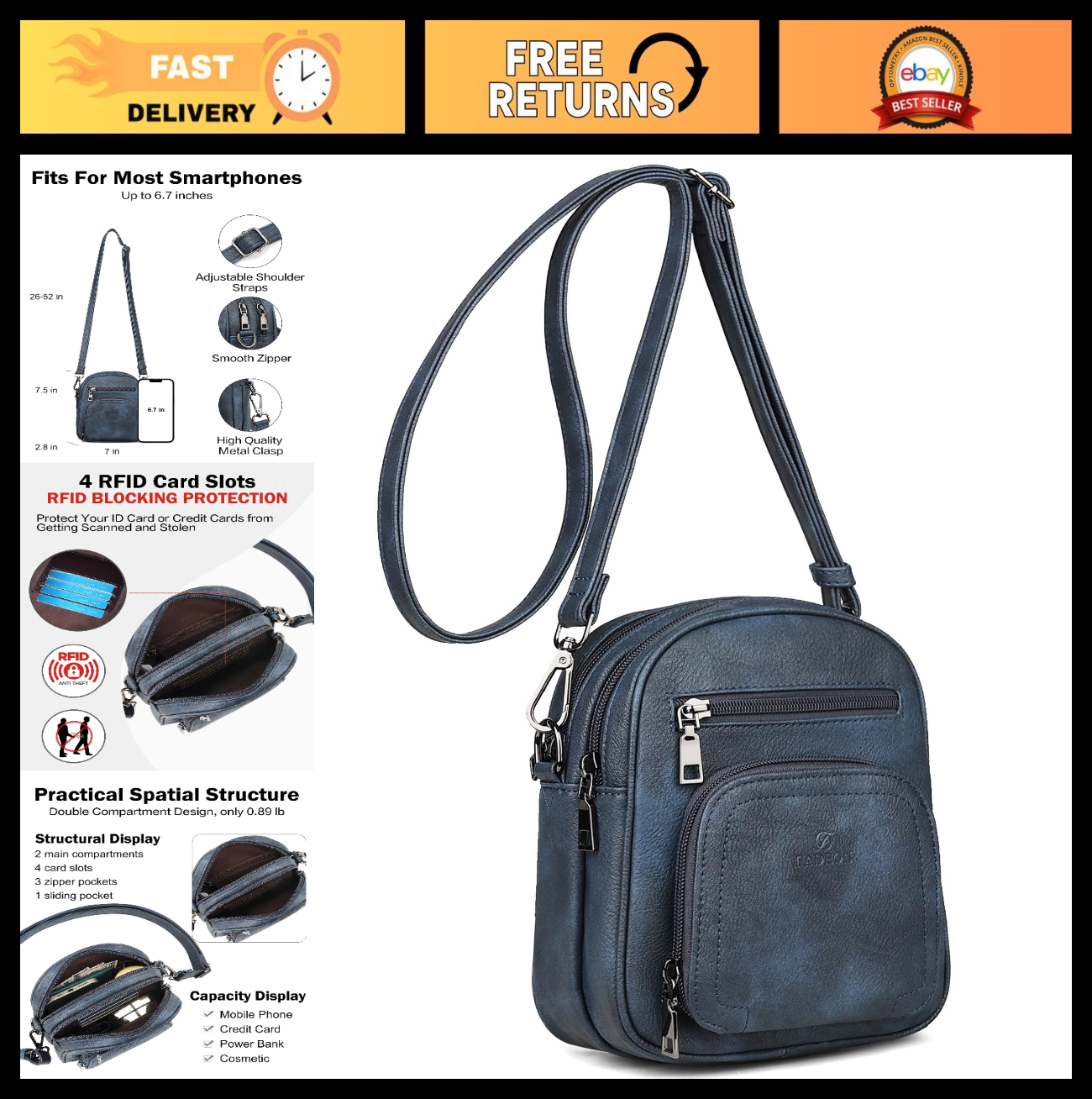 Small Crossbody Purses for Women, RFID Anti-Theft Bag with 4 Card Slots0