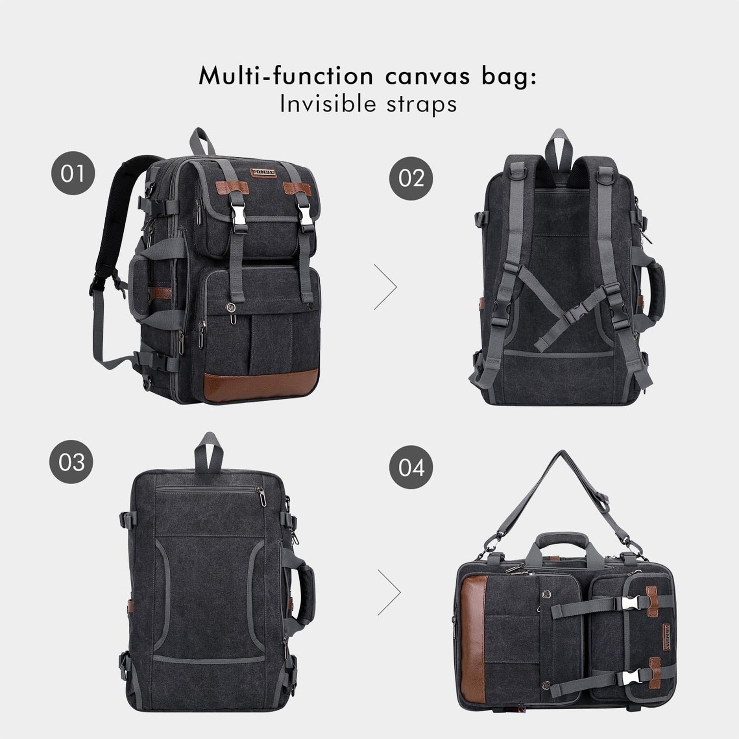 Large Canvas Travel Backpack for Men, 16 Inch Laptop Bag, Durable & Stylish6