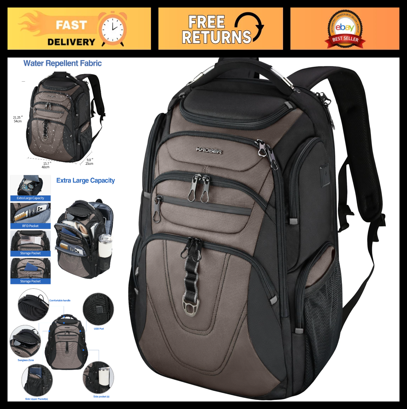 XXXL Travel Laptop Backpack 18.4 Inch, Large Computer Bag for Men, Waterproof, S0