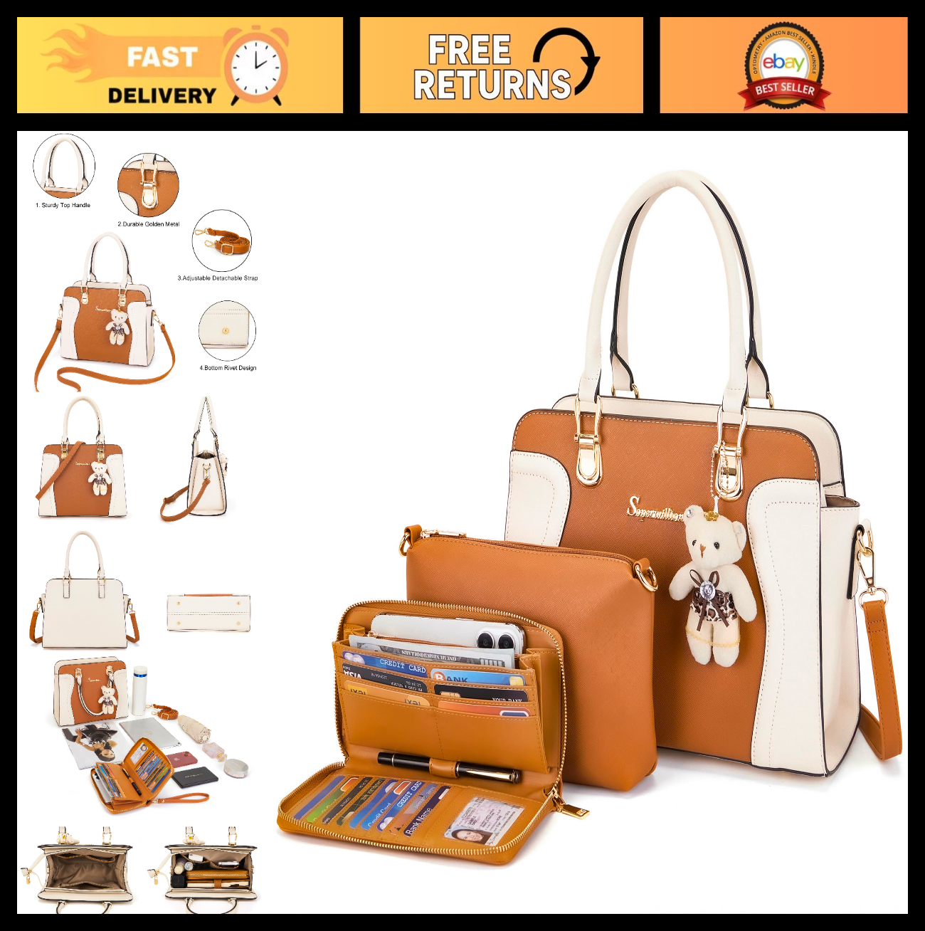 Stylish 3-Piece Handbag Set for Women - Shoulder Bag, Satchel & Wallet Combo0