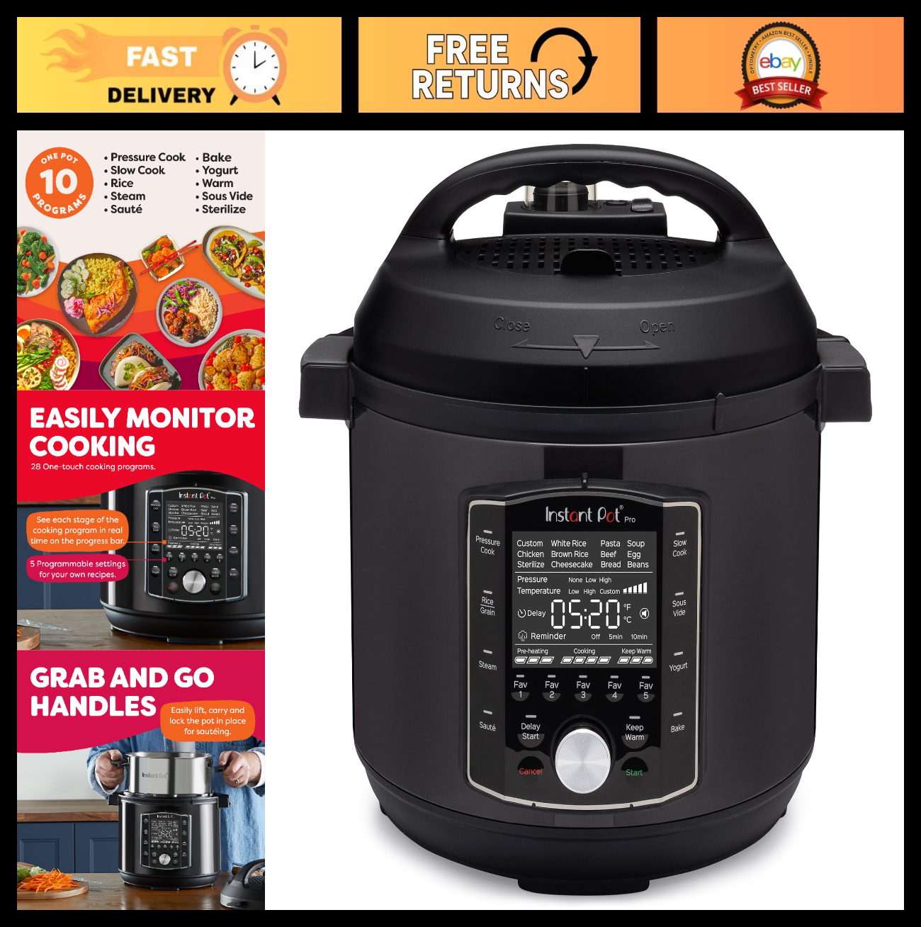 10-in-1 Electric Pressure Cooker, Slow Cooker, Rice Steamer, Sous Vide, 6 Quart,0