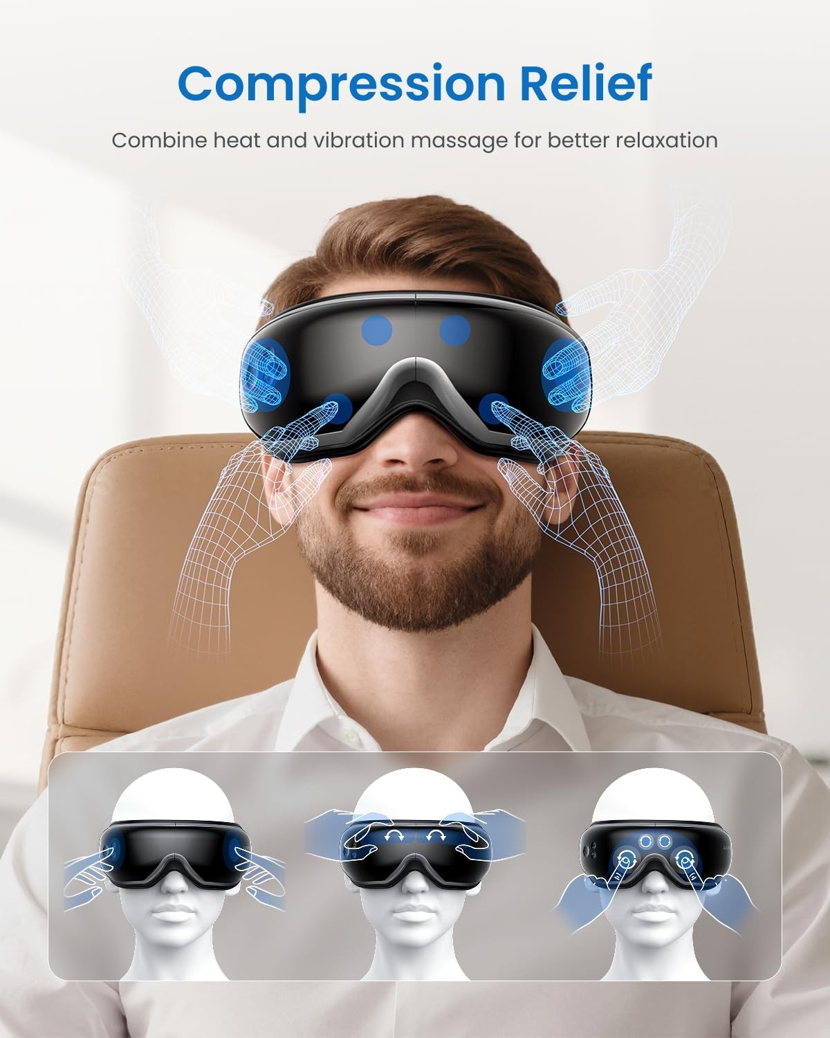 Heated Eye Massager with Vibration, Relief for Head Tension, Eye Strain & Dry Ey2