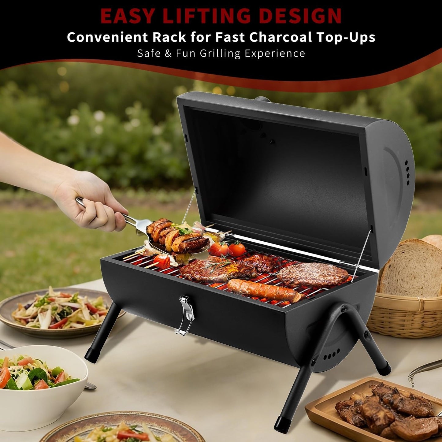 Portable Charcoal Grill - Compact Tabletop BBQ Smoker for Outdoor Cooking, Campi3