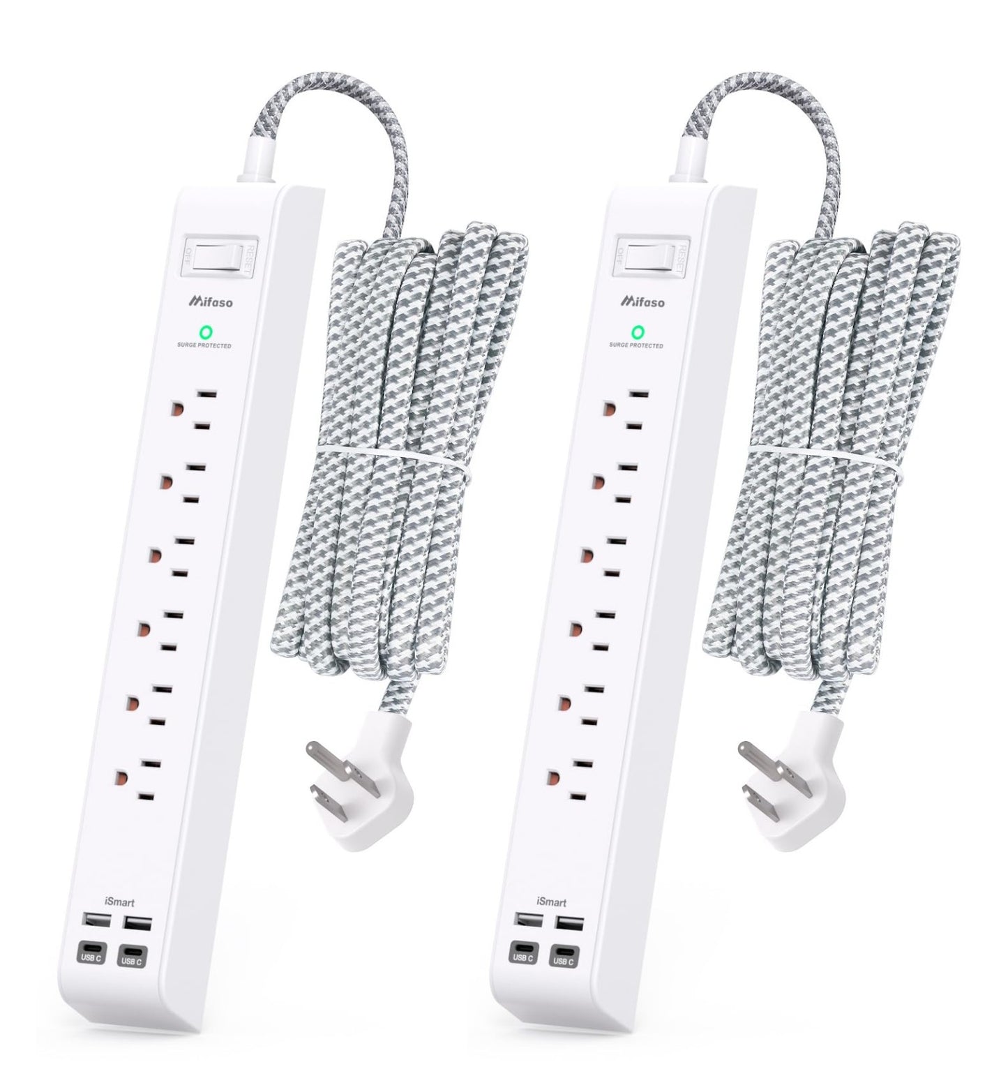 10FT Extension Cord Power Strips   2 Pack, Surge Protection, Heavy Duty, Multi O1