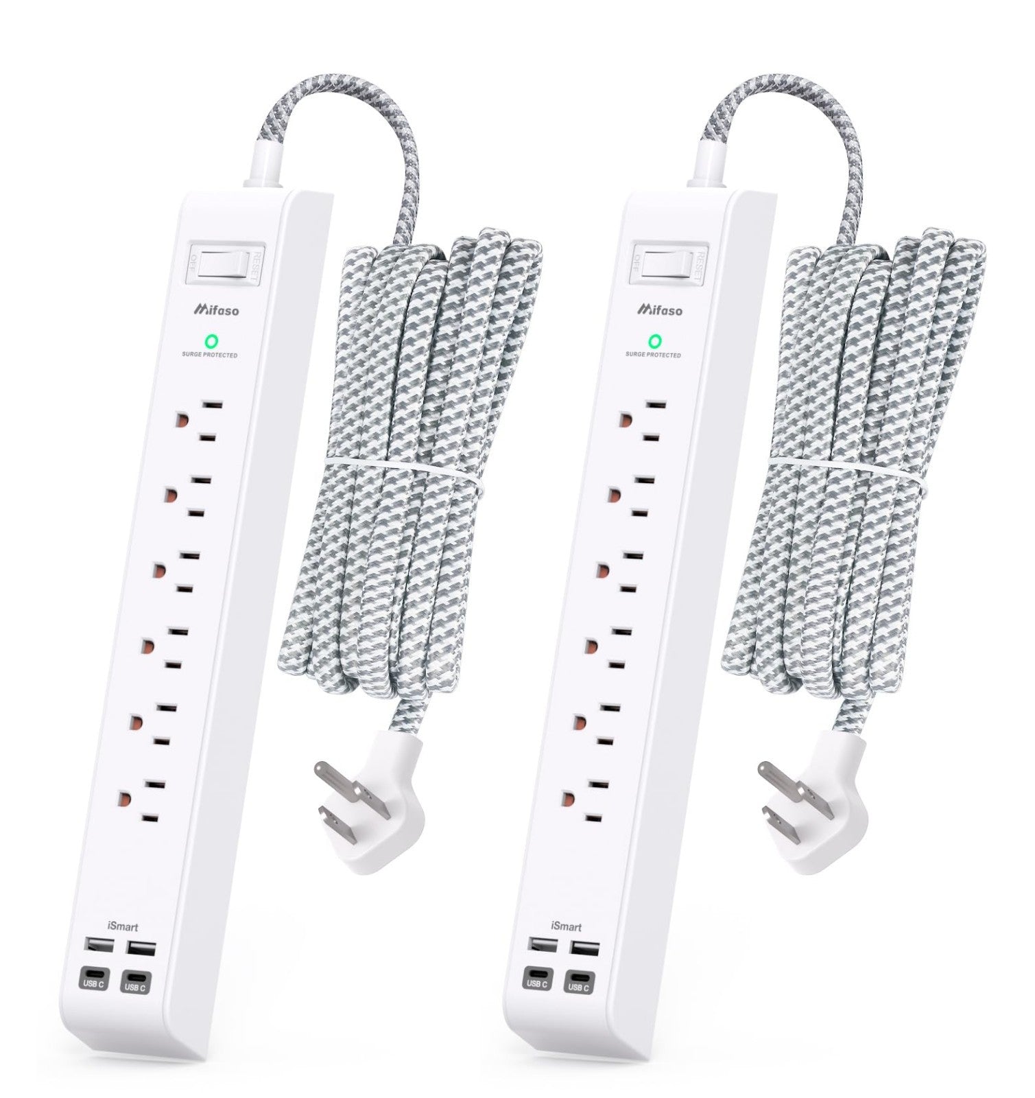 10FT Extension Cord Power Strips   2 Pack, Surge Protection, Heavy Duty, Multi O1