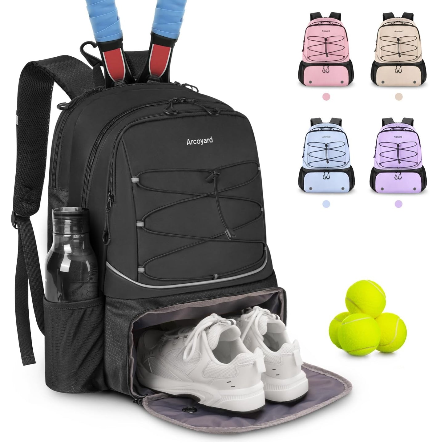 Tennis Bag for 2 Rackets, Professional Women's Tennis Backpack with Shoe Compart1