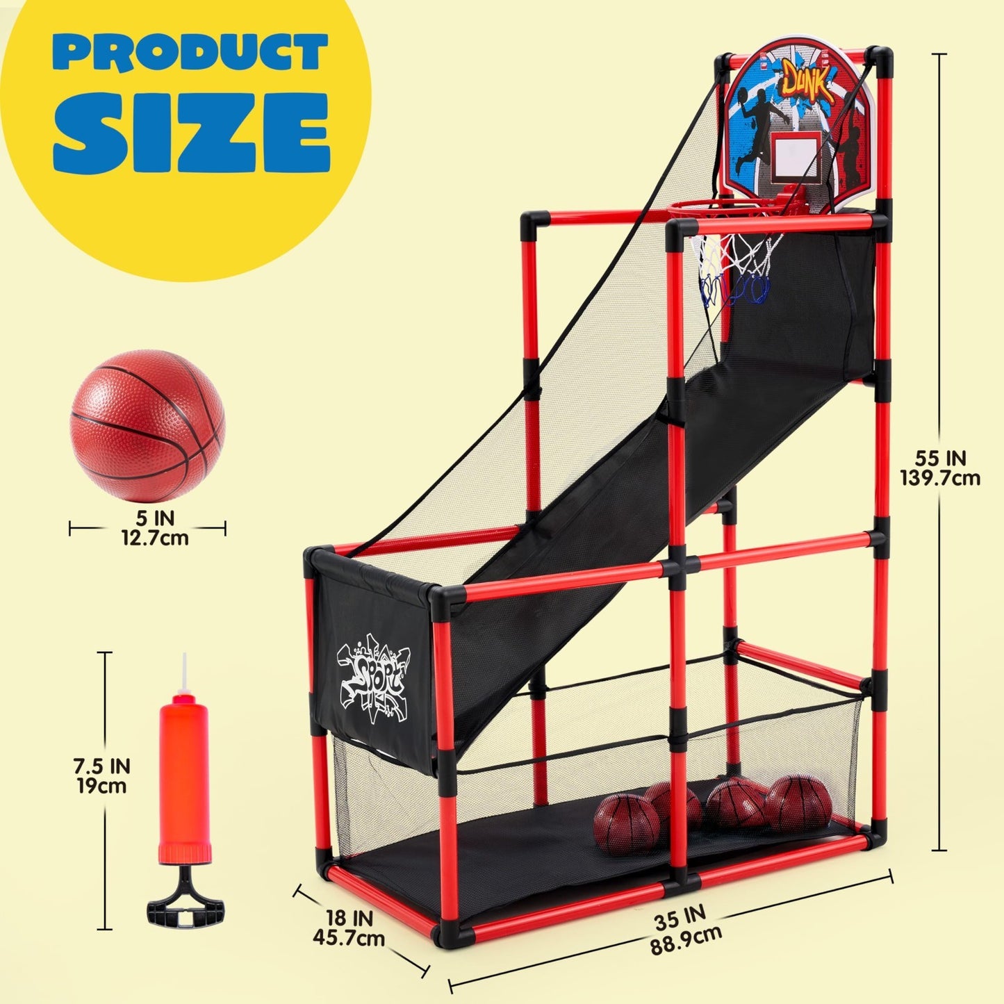 Indoor Arcade Basketball Game Set for Kids 3+, Easy Setup Sports Toy with 4 Ball7