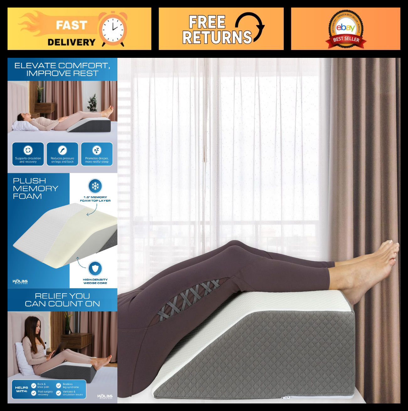 Leg Elevation Pillow for Post Surgery | Flat Top Wedge Bolster for Foot, Knee, A0