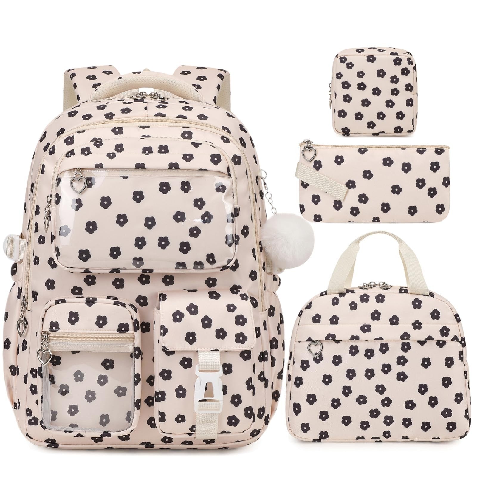 4PCS Girls Backpack Set with Lunch Box & Pencil Case   Stylish School Bag for Ki1