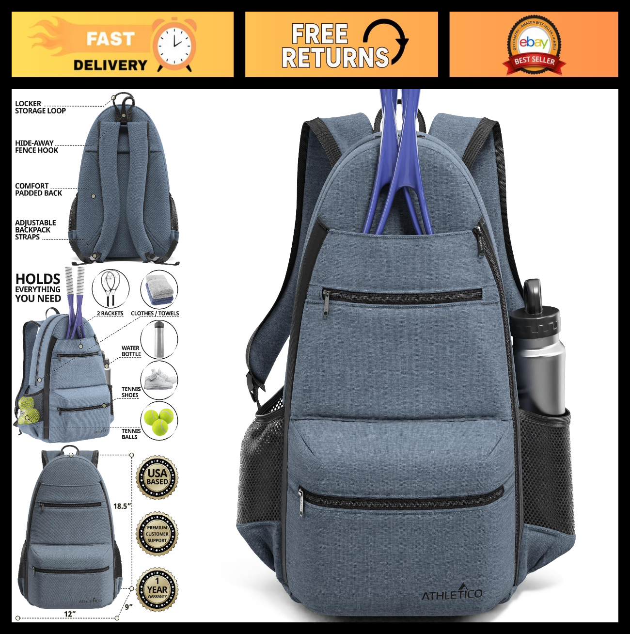 City Tennis Bag with Adjustable Straps, Large Capacity, and Durable Design0