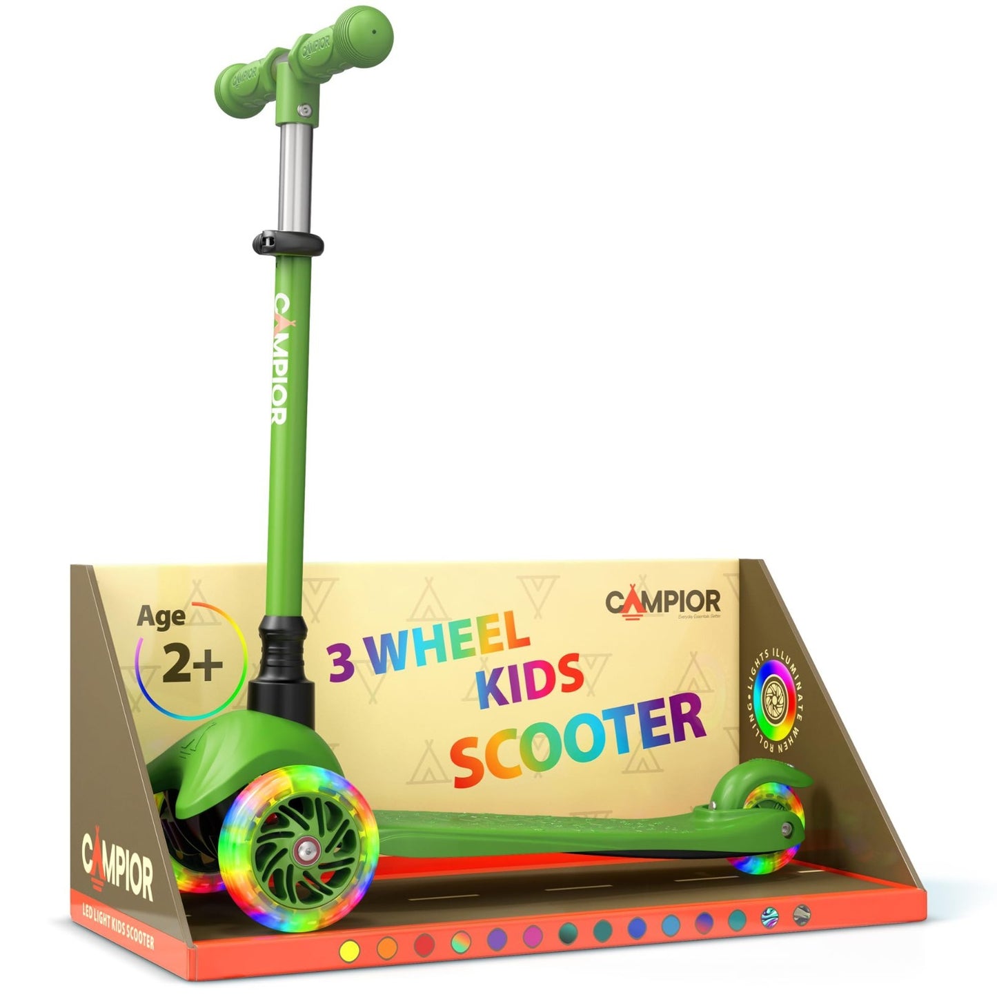 Green Mini 3-Wheel Kids Scooter - LED Light-Up Wheels, Adjustable Handlebar, Ant1