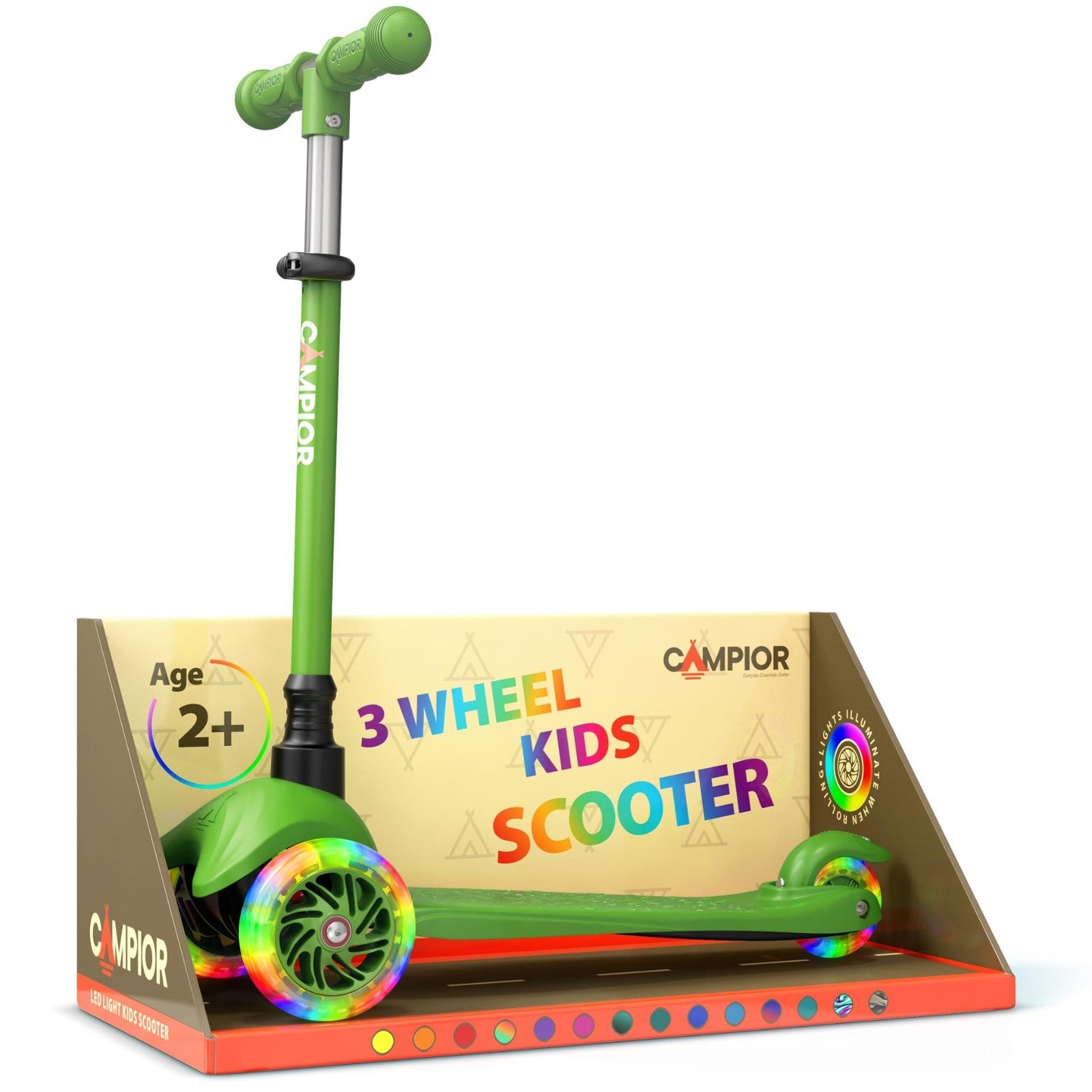Green Mini 3-Wheel Kids Scooter - LED Light-Up Wheels, Adjustable Handlebar, Ant1