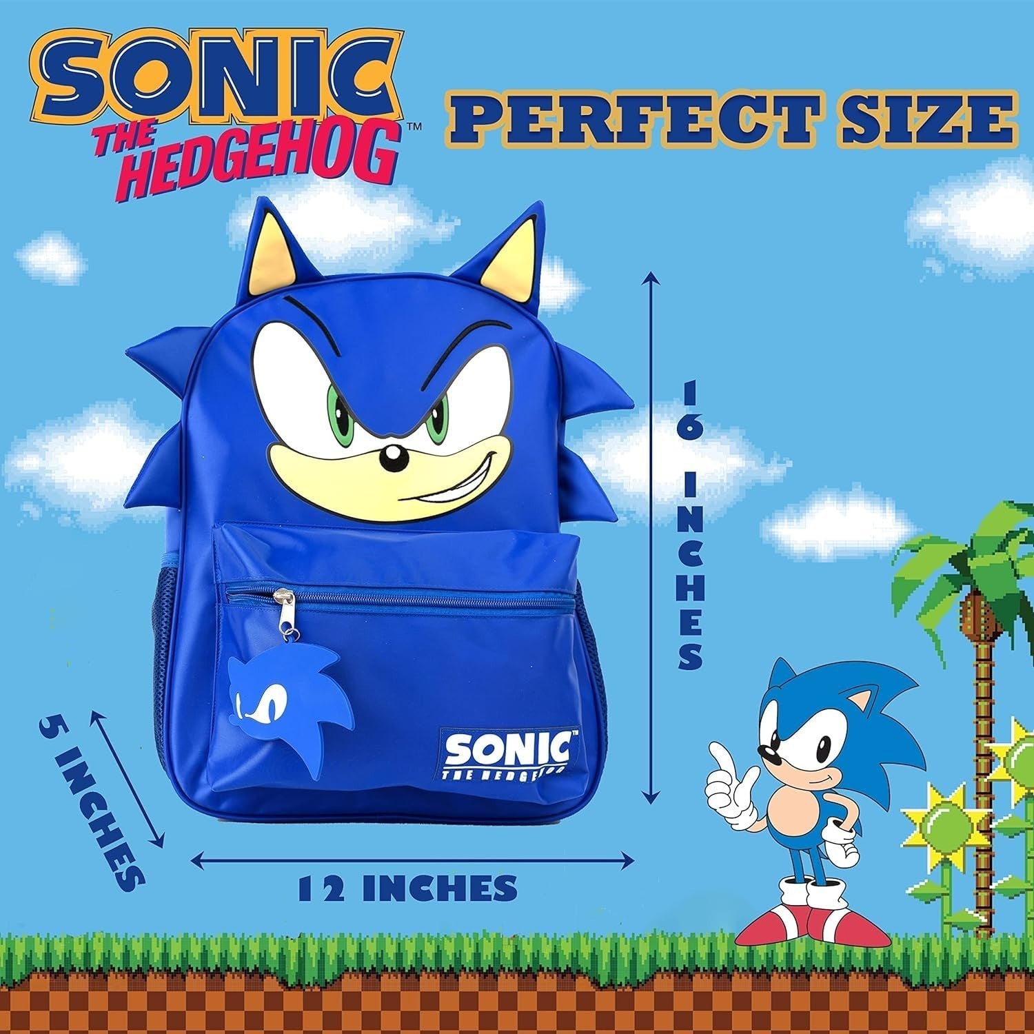 Sonic Backpack for Kids, 16" School Bag with Adjustable Straps & Padded Back, Bl2