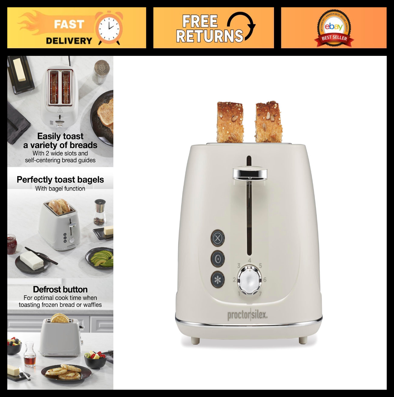 2 Slice Toaster with Bagel & Defrost Functions | 7 Shade Browning Control | Auto0