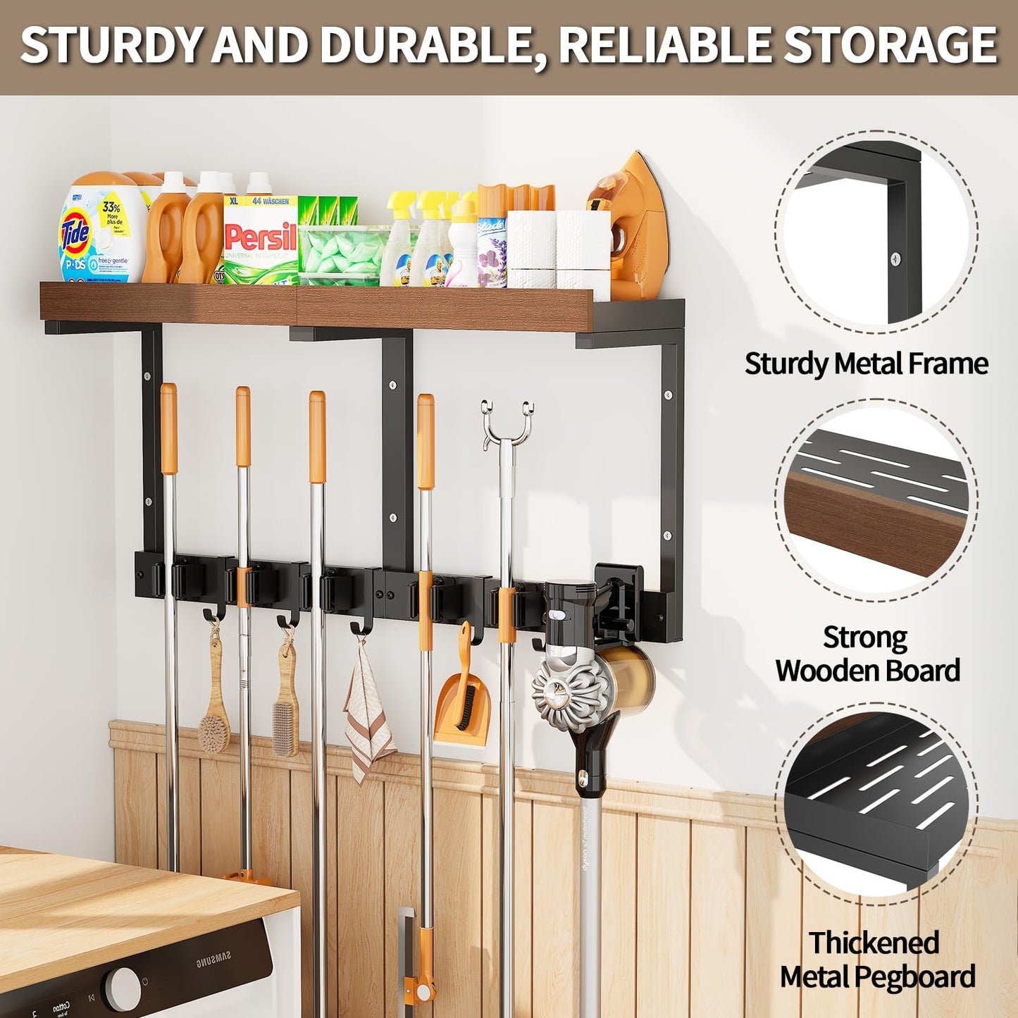 Wall-Mounted Broom and Mop Organizer, Space-Saving Holder for Cleaning Tools4