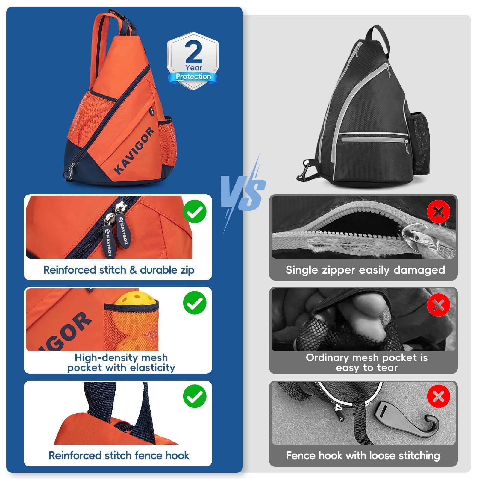 Ultra-Light Pickleball Sling Backpack, Soft Fabric, Wet/Dry Pocket, Holds 4 Padd6
