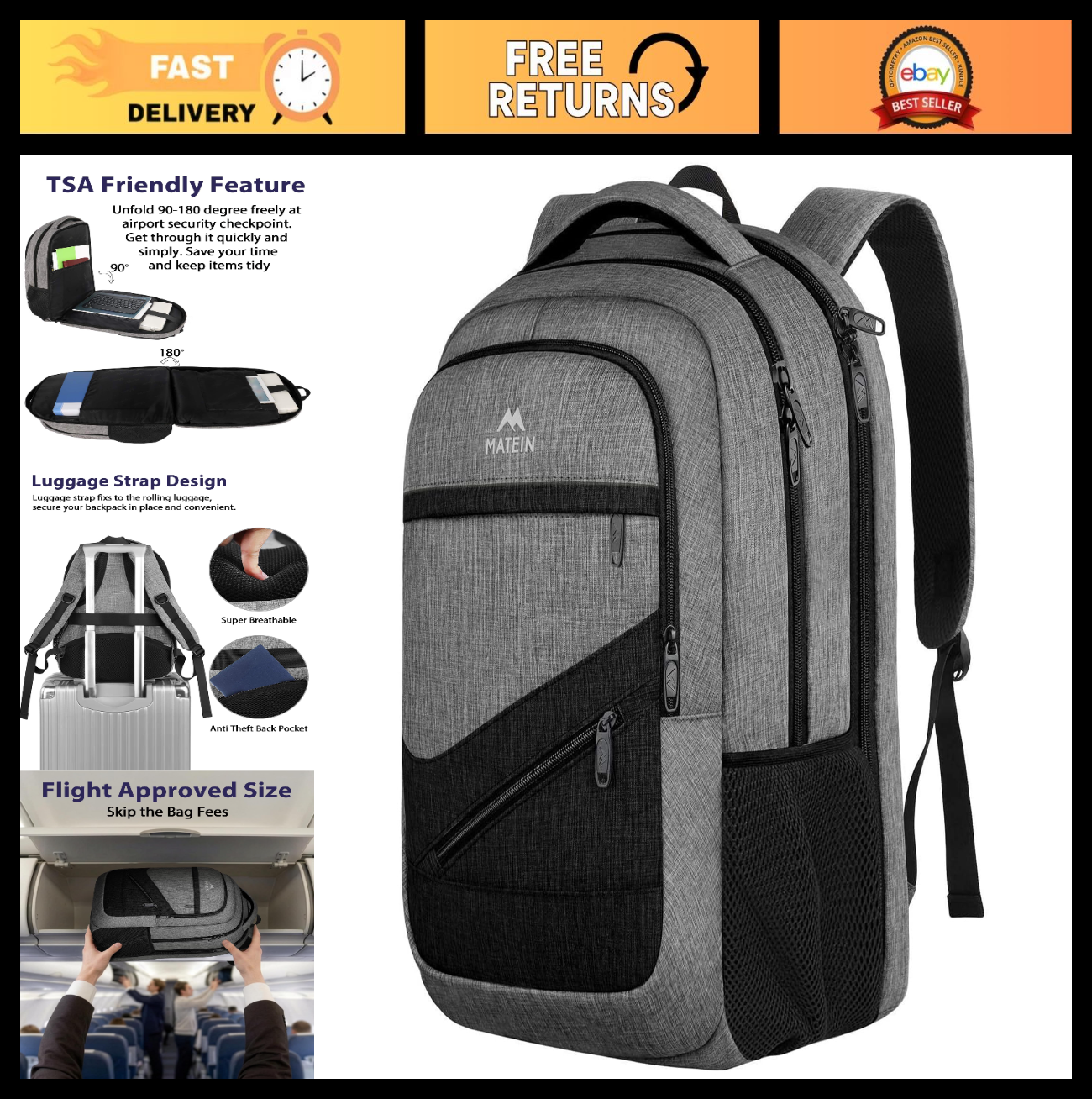 Spacious Laptop Backpack for Work & Travel, TSA Friendly Carry On Bag for Men0