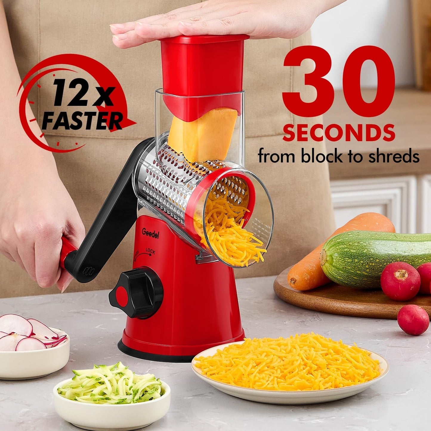Rotary Cheese Grater & Vegetable Slicer   3 Blades, Stainless Steel, Fast Cuttin2