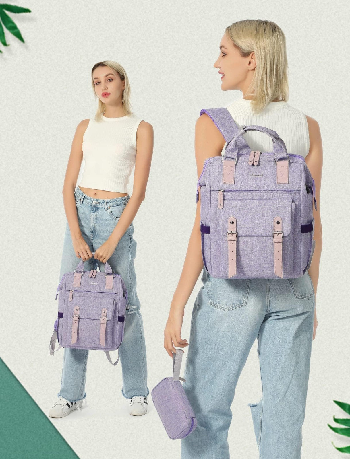 Stylish 17.3" Laptop Backpack for Women, Water Resistant Travel Bag, College Boo2