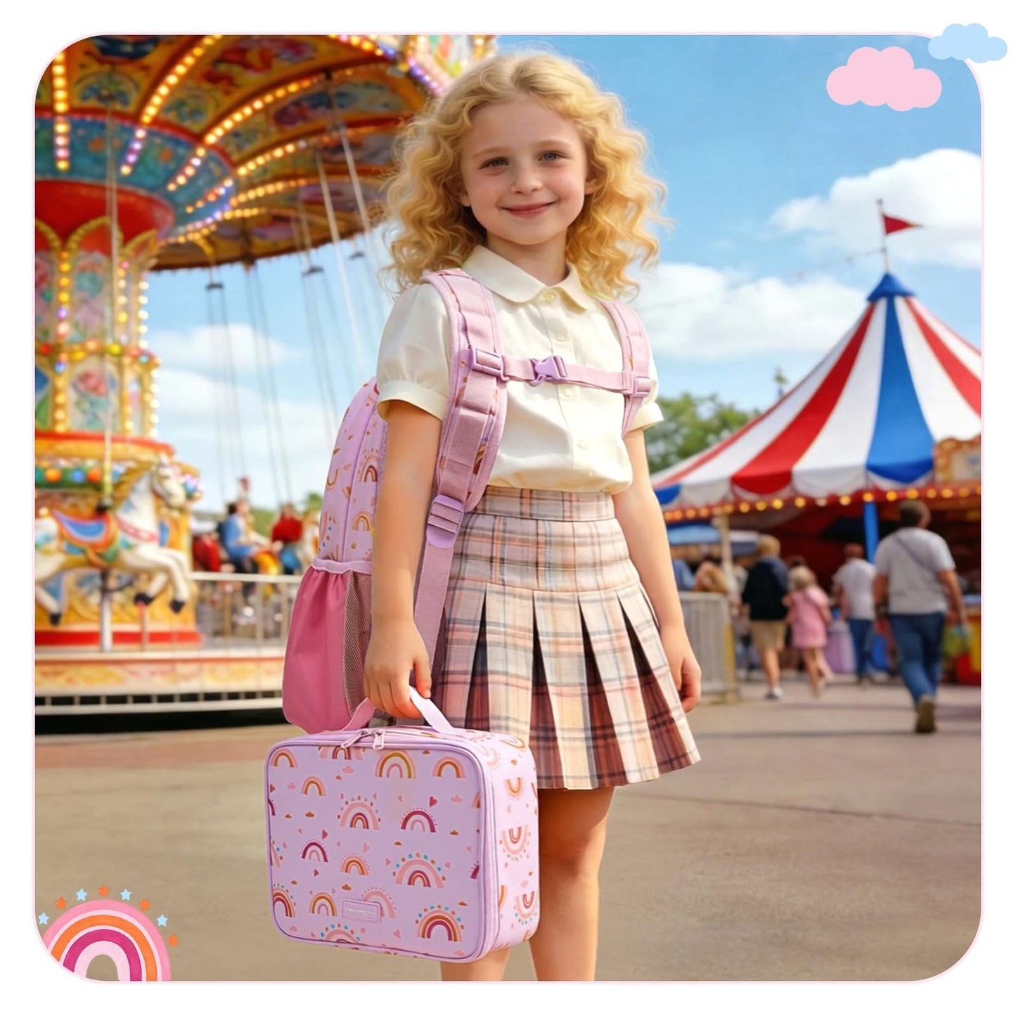 Kids Backpack Set for Kindergarten & Preschool - 3 PCS with Lunch Box & Pencil C2