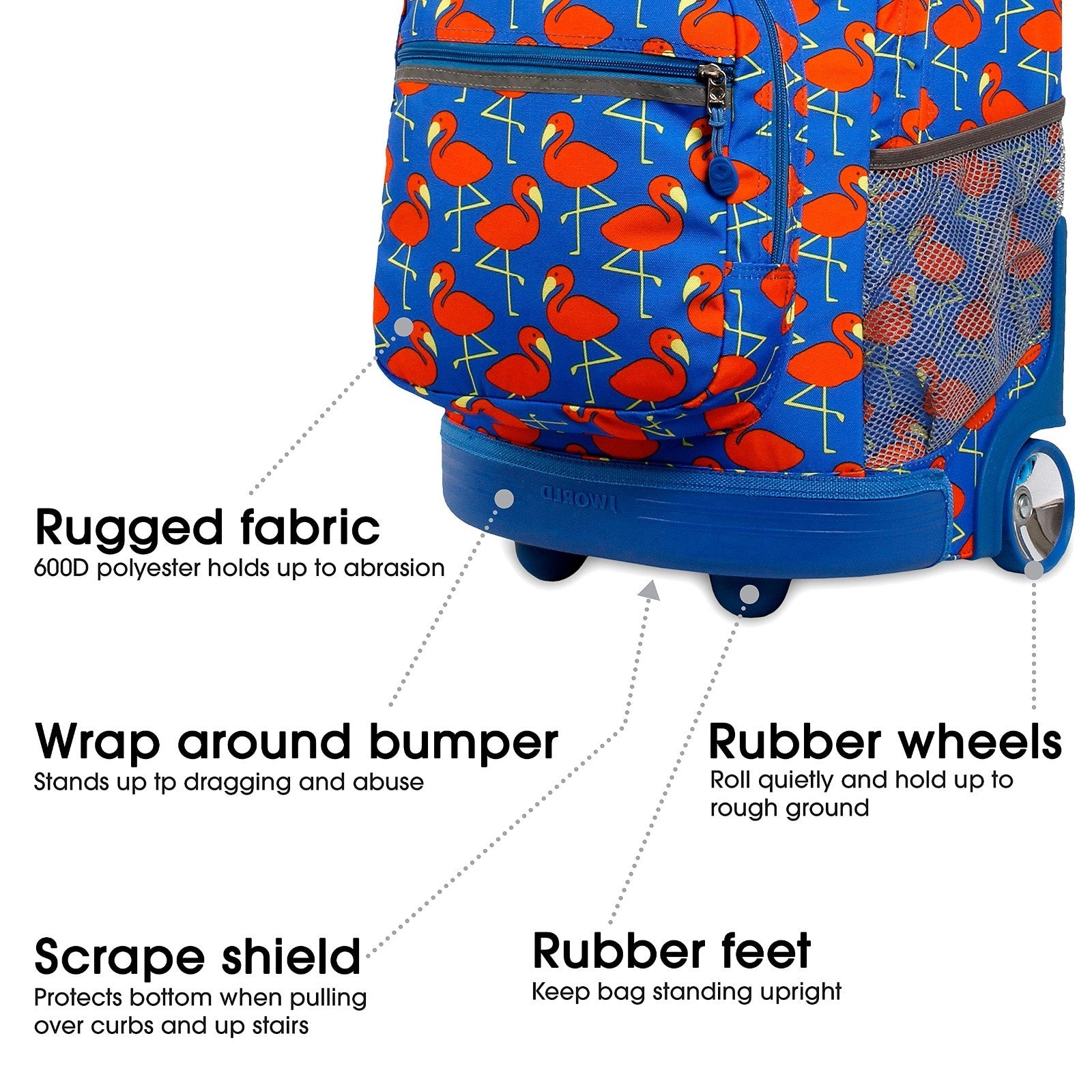 Kids Rolling Backpack with Wheels, 18" Bookbag for School, Flamingo Design, Unis4
