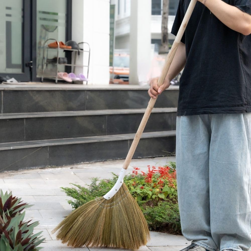 Natural Indoor Grass Broom - Long Handle Broom for Home, Garage, Office & Kitche7