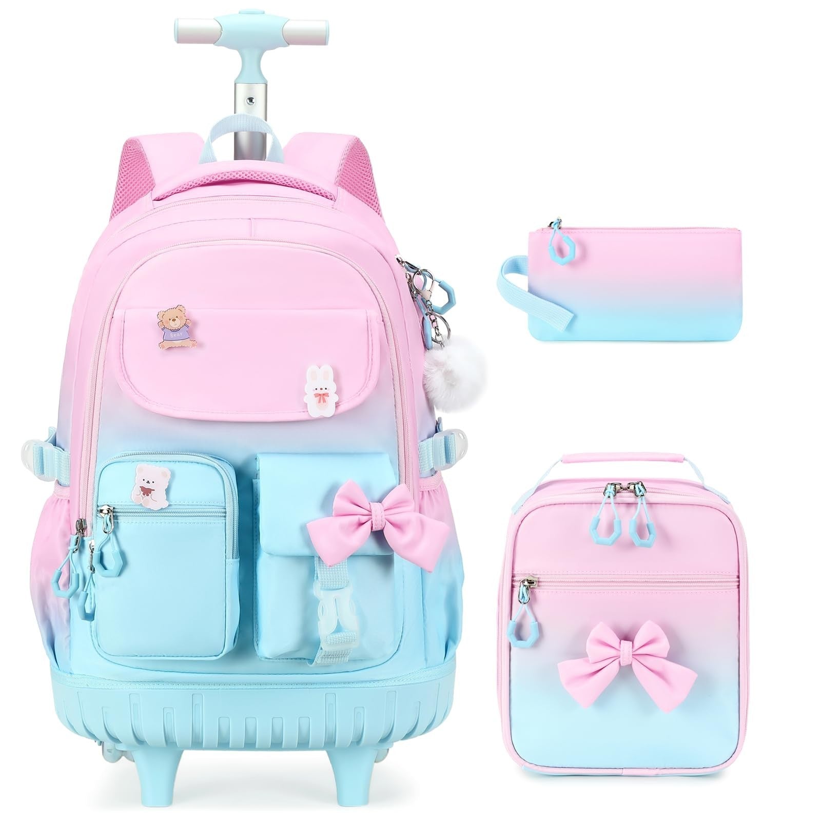 Rolling Backpack for Girls   Wheeled School Bag with Lunch Bag & Pencil Pouch, P1