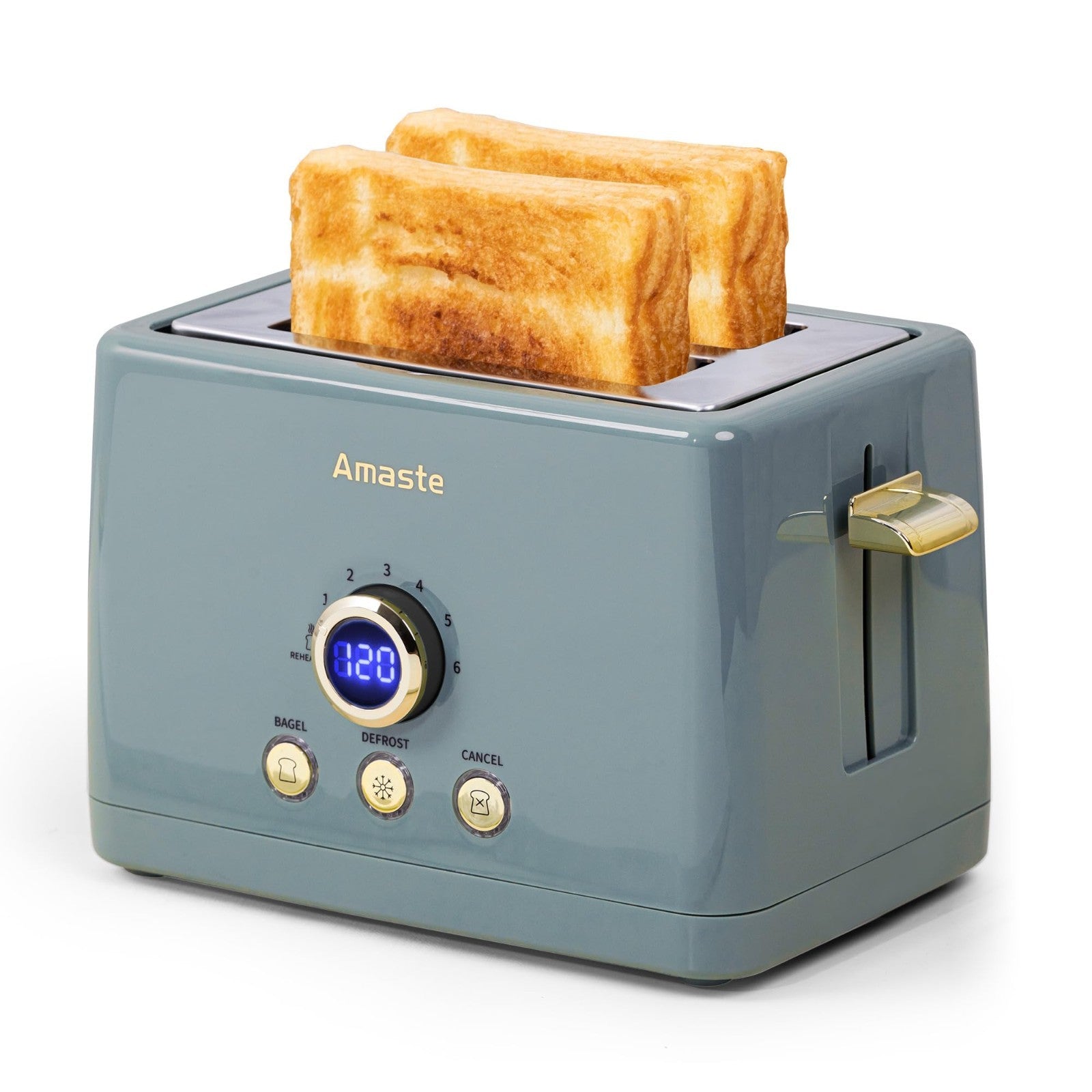 Retro 2 Slice Toaster with LED Timer, Extra Wide Slots, 6 Shade Settings, Bagel1