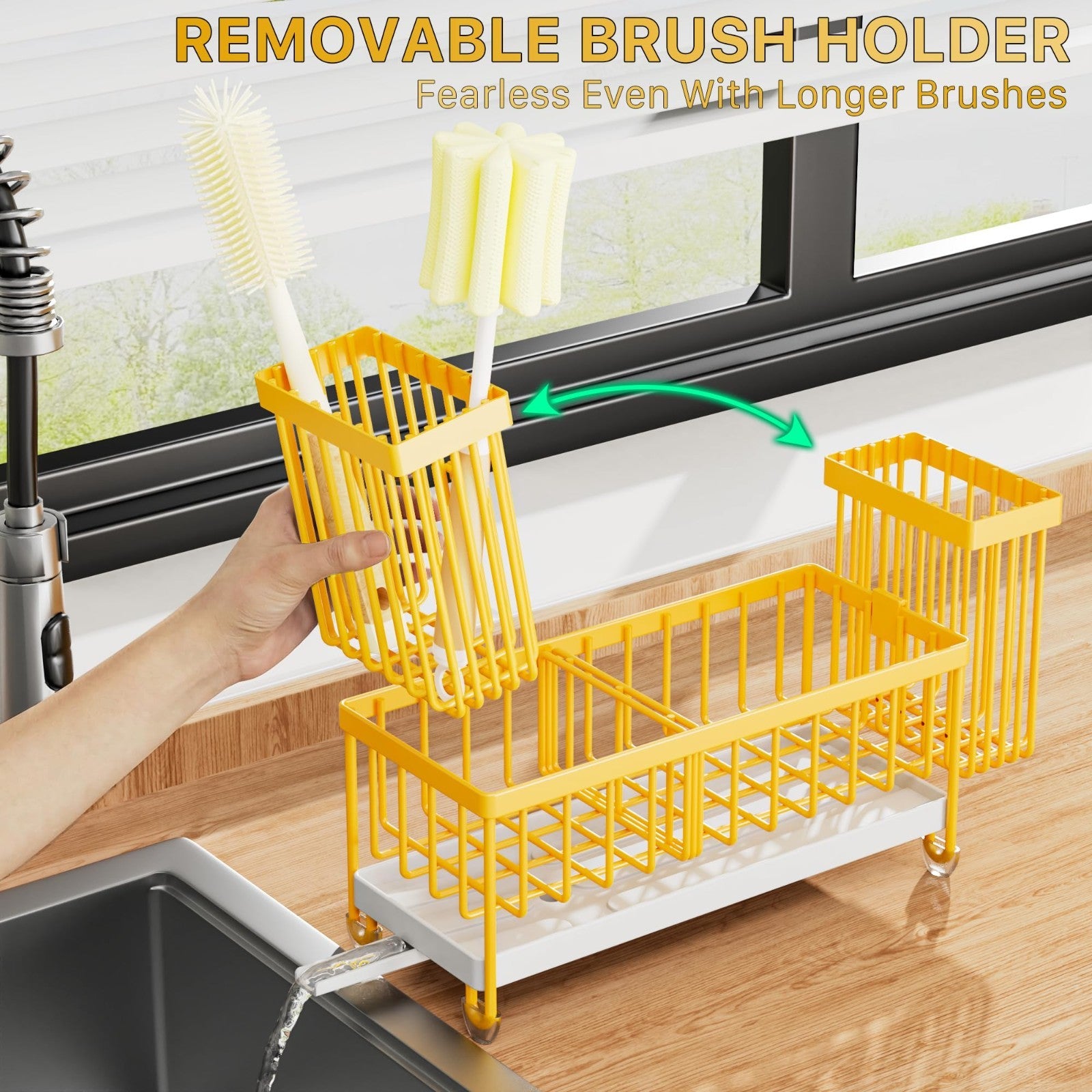 Kitchen Sink Sponge Holder Caddy Organizer, Rustproof 304 Stainless Steel, Yello3
