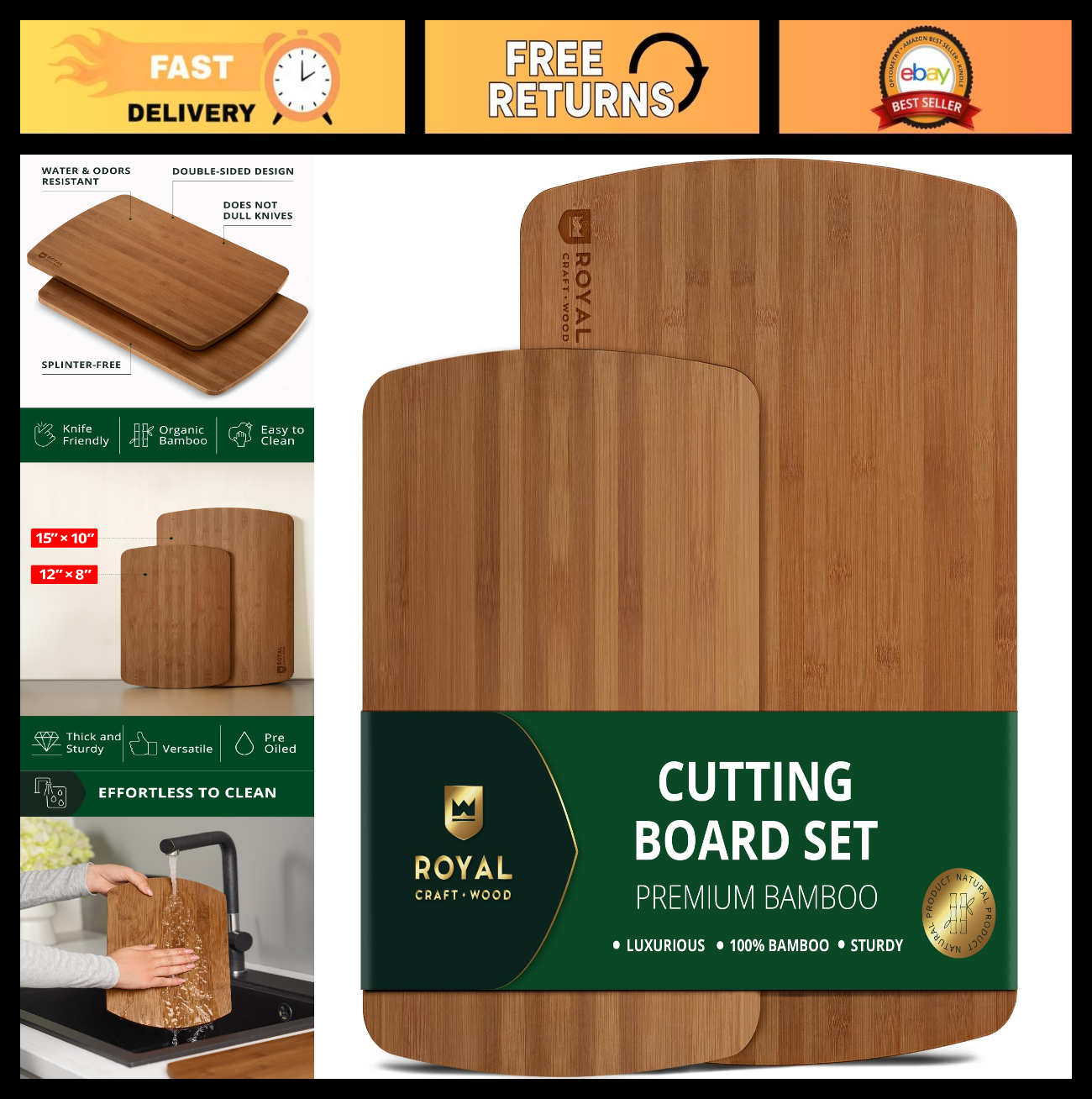 Wooden Cutting Boards Set for Kitchen   Bamboo Meal Prep & Serving Board with Ju0