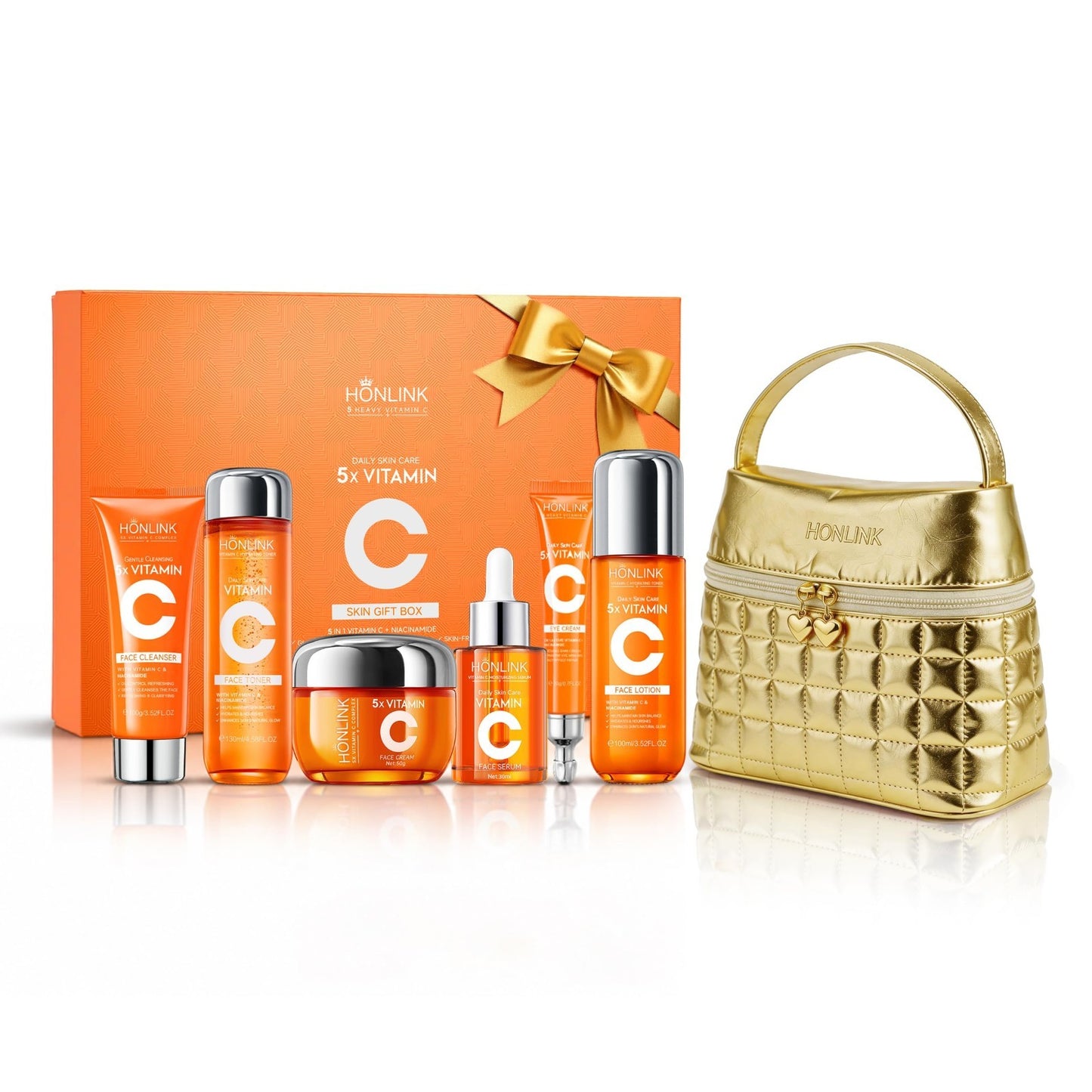 Vitamin C Skincare Gift Set Bundle with Gold Cosmetic Bag   Perfect for Her1