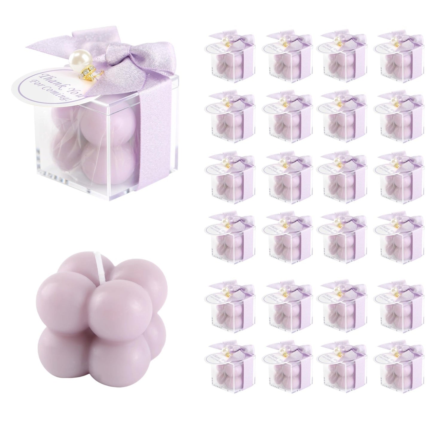 30 Sets Small Bubble Candles Party Favors with Ribbons & Thank You Cards - Purpl1