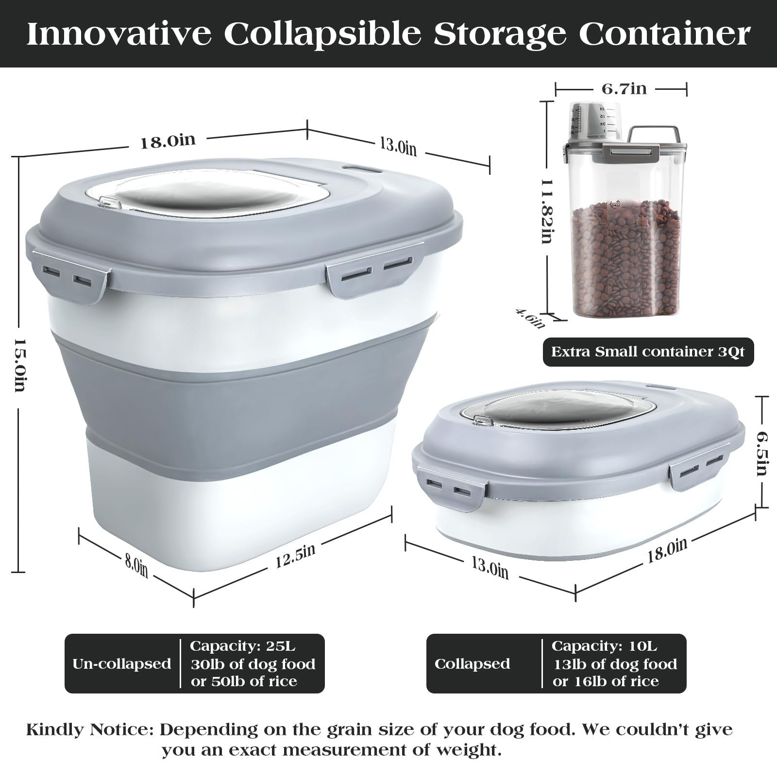 Airtight Dog Food Storage Container, Collapsible 13 30lb with Wheels & Scoop2