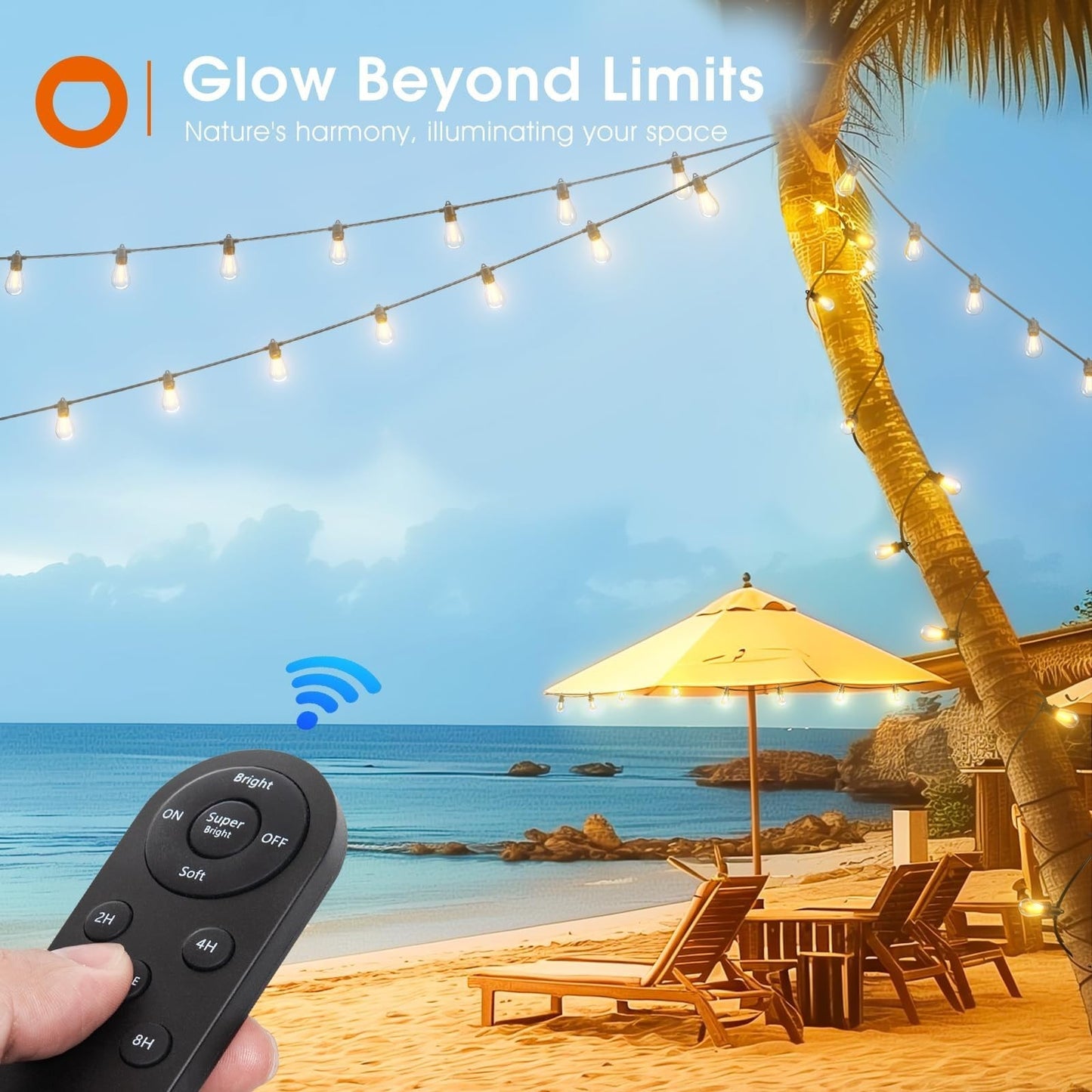 102FT Solar String Lights Outdoor, USB Charging, IP65 Waterproof, Dimmable Timer6