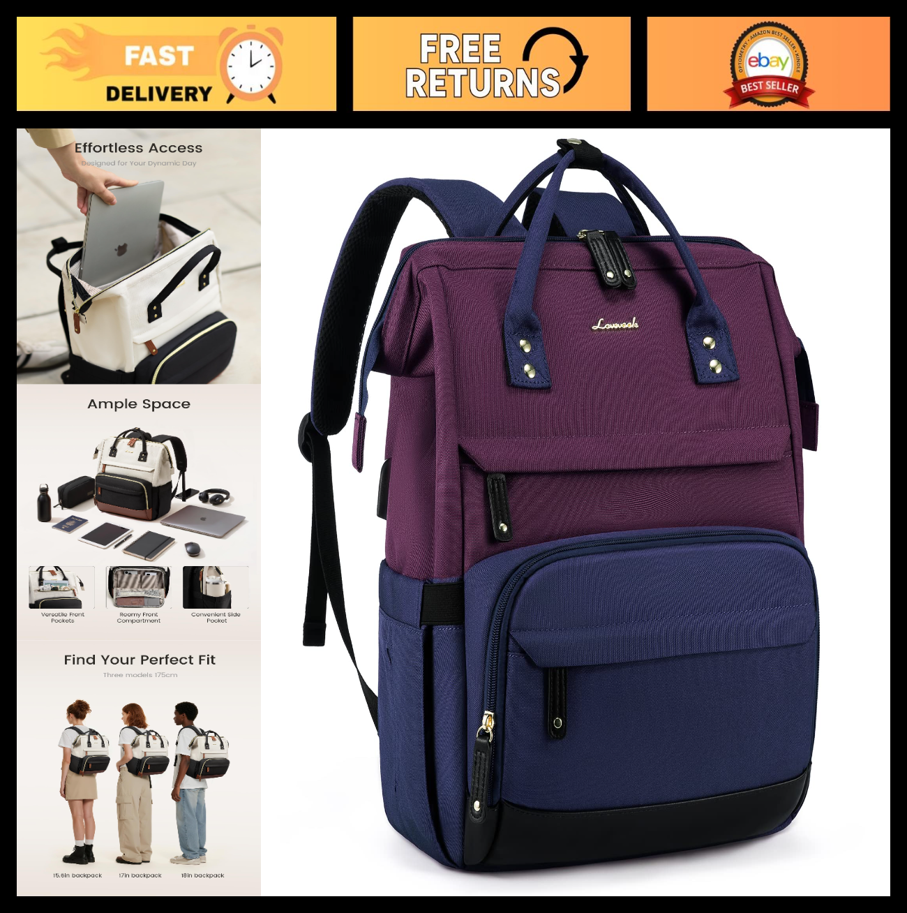 Stylish 15.6" Laptop Backpack for Women, Waterproof Large Capacity Work & Travel0