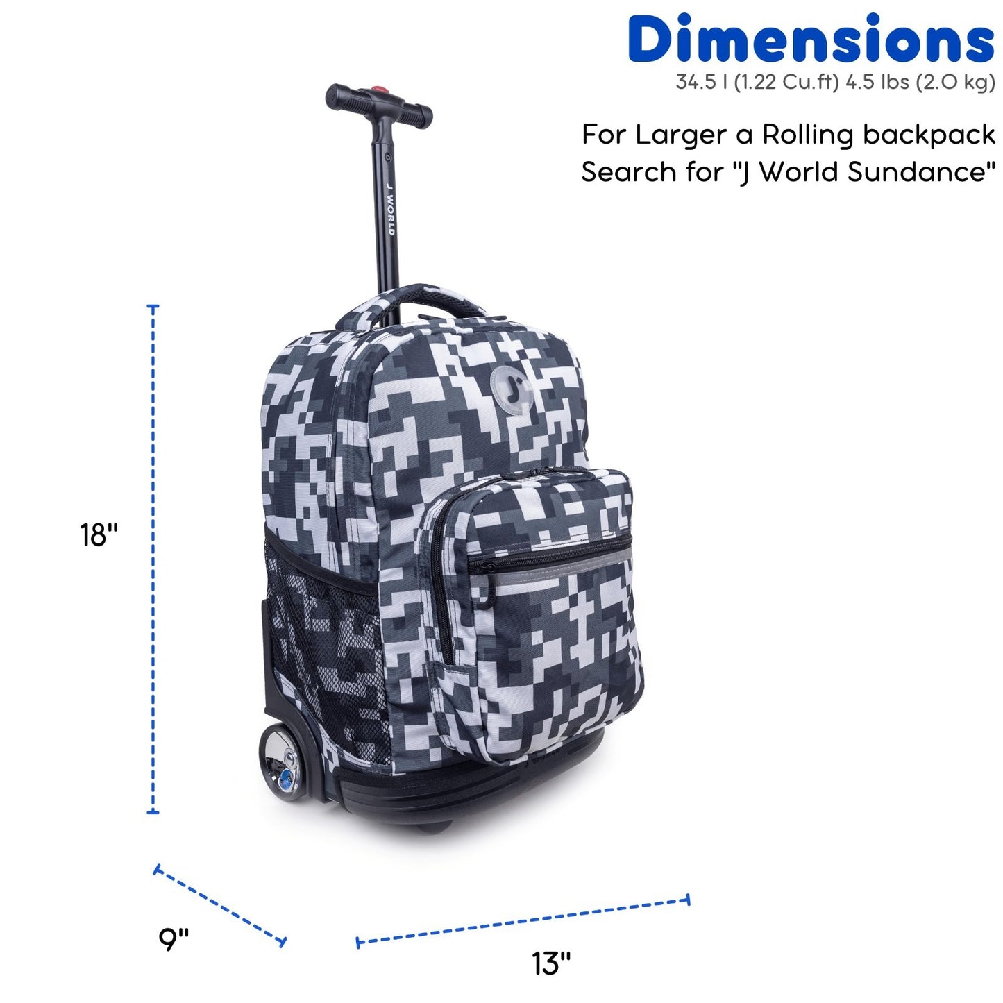 Kids Rolling Backpack with Wheels, Camo Roller Bookbag for School, 18"x13"x96