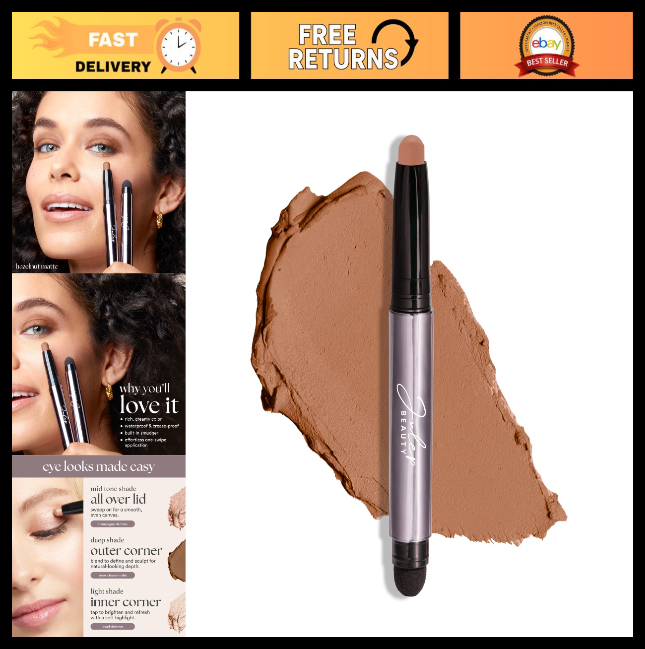 Crème-to-Powder Eyeshadow Stick - Hazelnut Matte, Long-lasting, Easy Application0