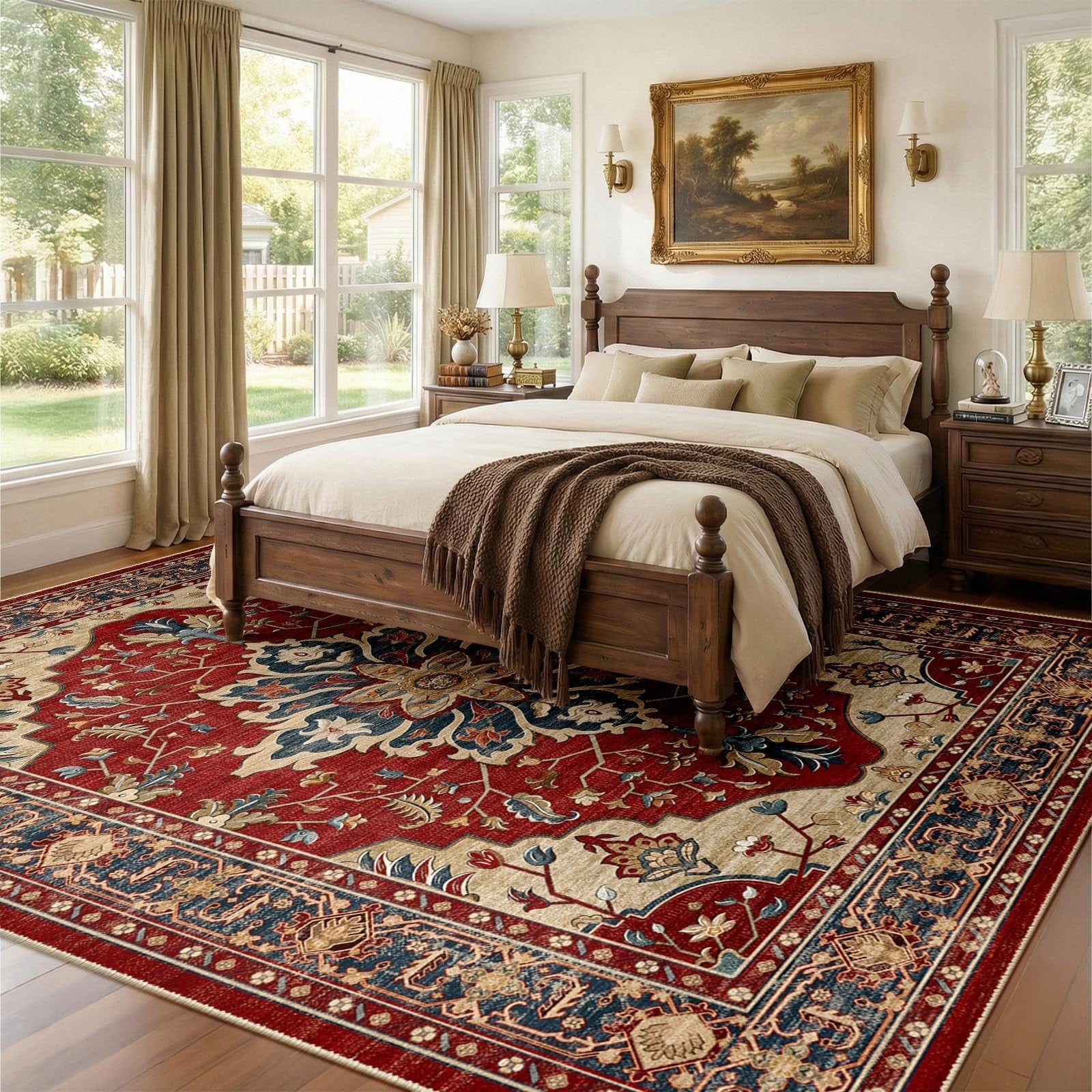 Washable 8'x10' Area Rug   Non Slip, Water Repellent, Pet Friendly Vintage Flora2