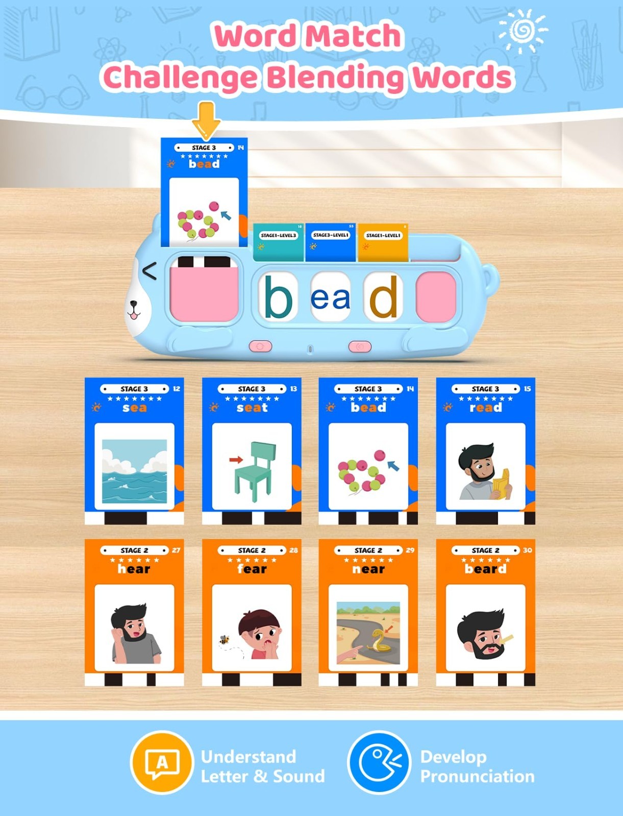 Phonics Learning Toy for Kids - Talking Flash Cards, Sound Machine, Math & Readi3