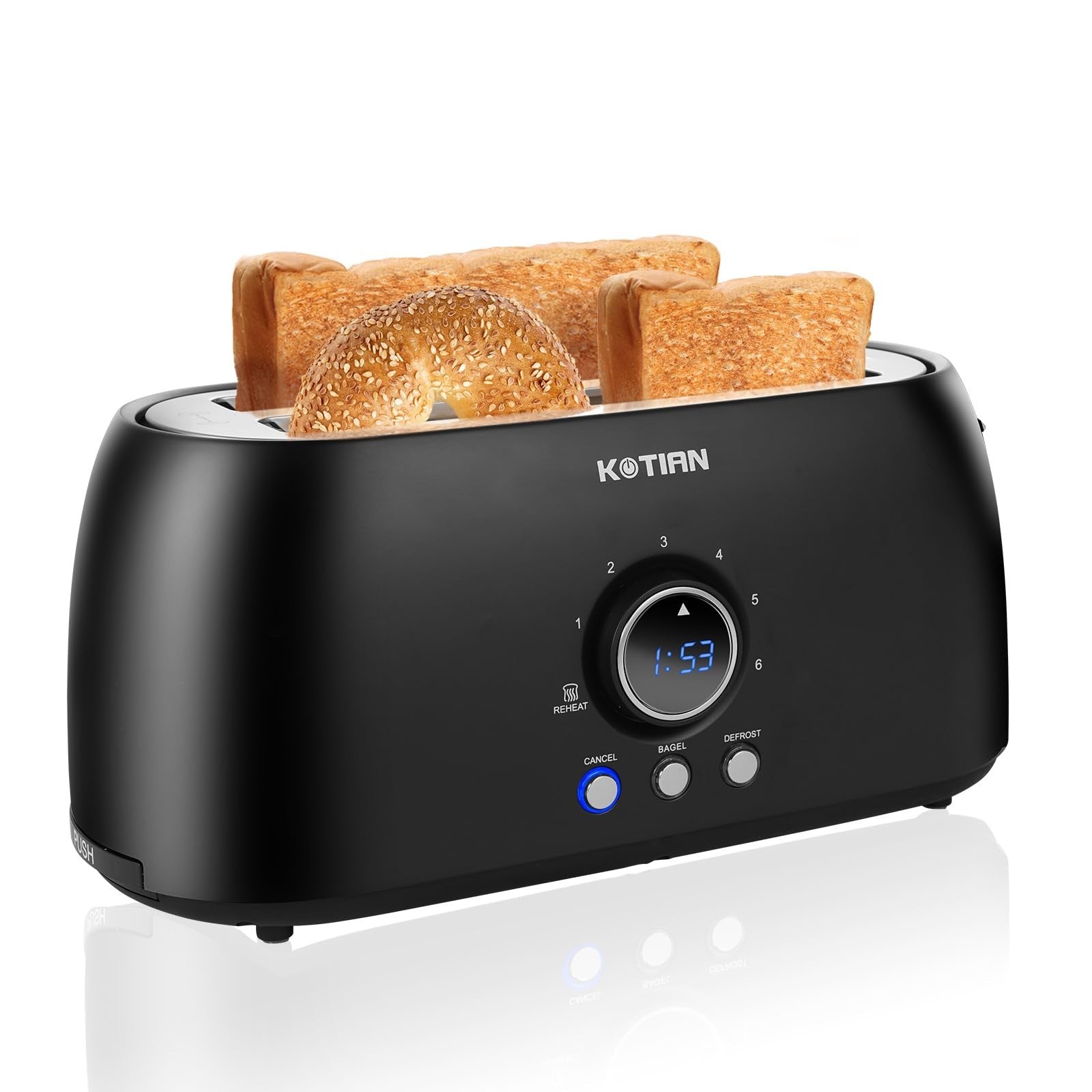 4 Slice Retro Stainless Steel Toaster with Countdown Timer, Extra Wide Slots, Ba1
