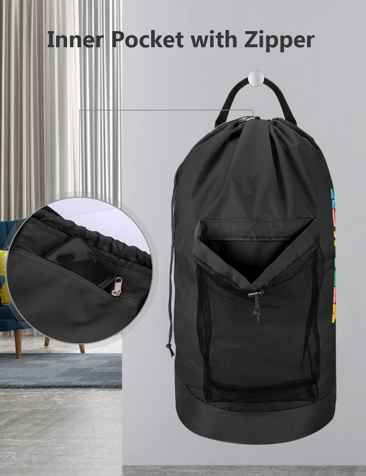 Optimized eBay Title:  "Durable Laundry Backpack with Shoulder Straps, Mesh Poc5