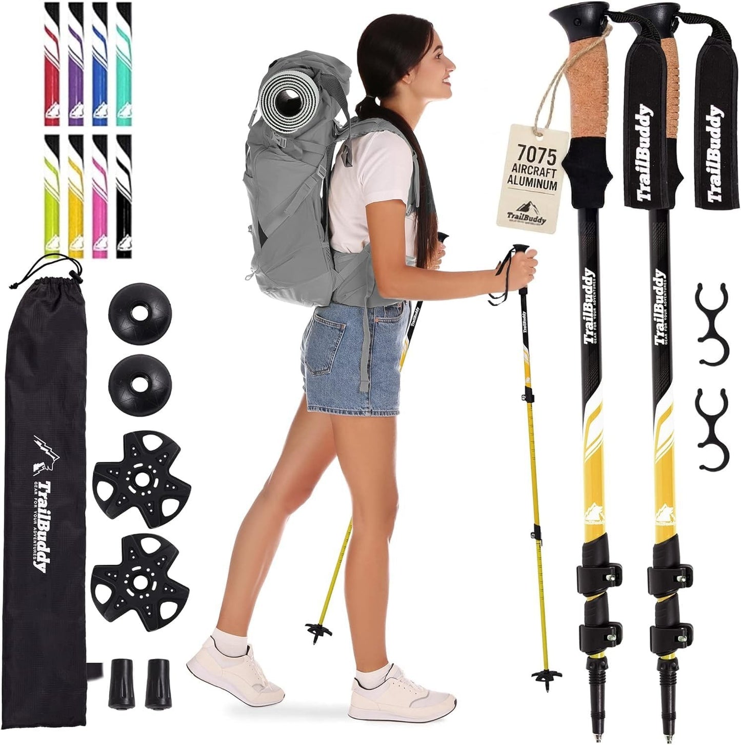 Lightweight Aluminum Trekking Poles - Collapsible Hiking Sticks for Travel & Bal1